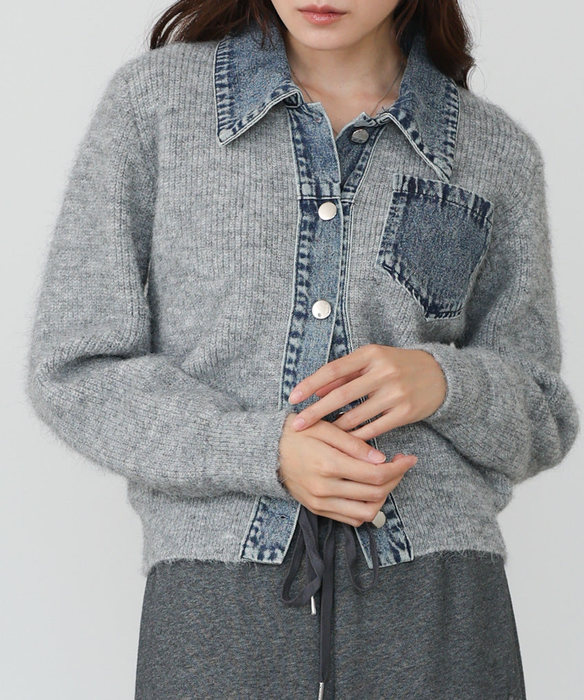 <限量現貨><JP> 新色加入！時尚設計感～牛仔布拼 Knit Cardigan* 2色入