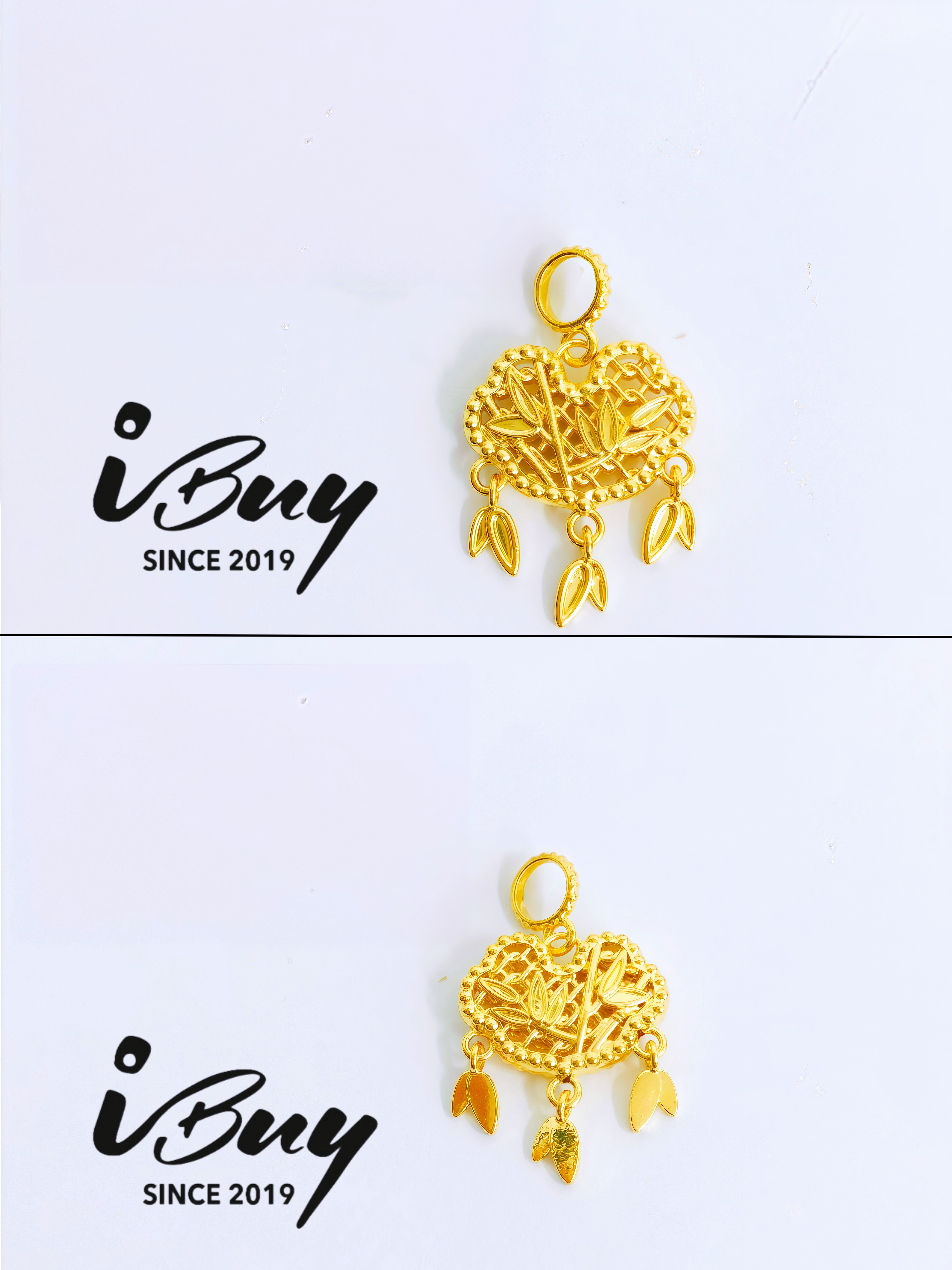 916 HARD GOLD BAMBOO LEAF PEACE LOCK CHARM 916 硬金 竹叶平安锁串咀