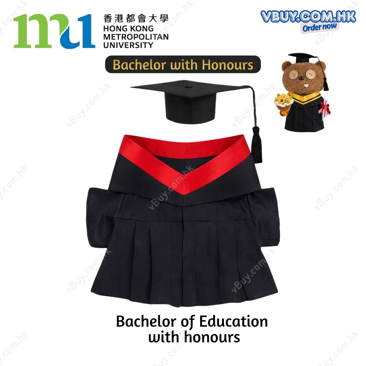  vBuy  訂製香港都會大學公仔畢業袍（bachelor with honours ) MU公仔畢業袍 都大公仔畢業袍可綉字綉名獨一無二