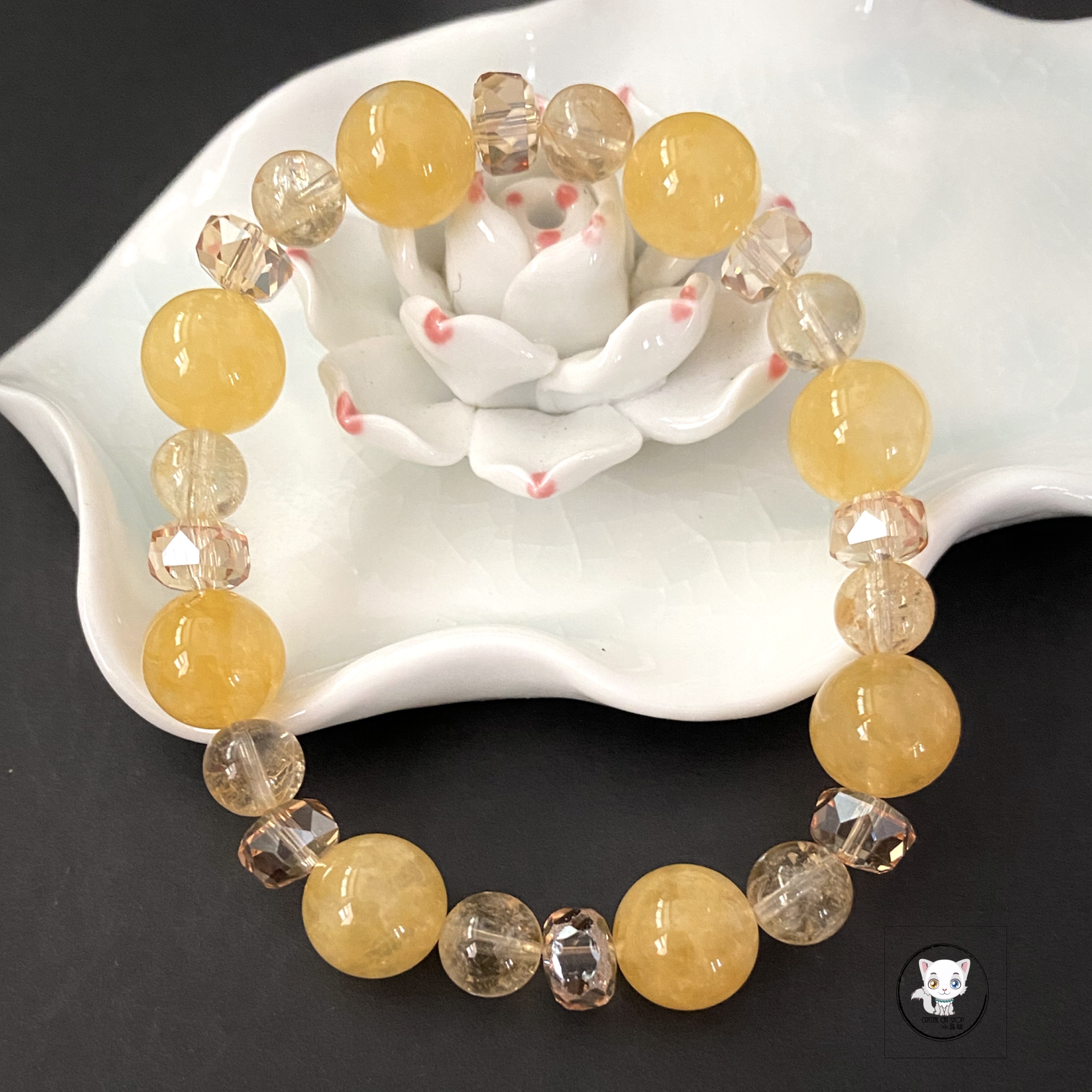 黃膠花黃水晶設計款手鏈 11mm