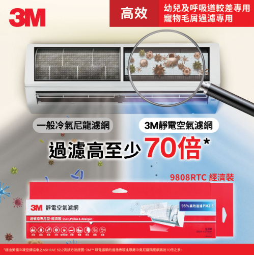 9808RTC/3M靜電空氣濾網-過敏原專用型-經濟裝