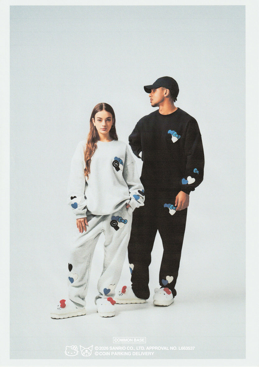 COIN PARKING DELIVERY × SANRIO CHARACTERS PATCHWORK SWEAT PANTS CPDSC-KT15 LIGHT HEATHER GREY(SIZE:S-M)