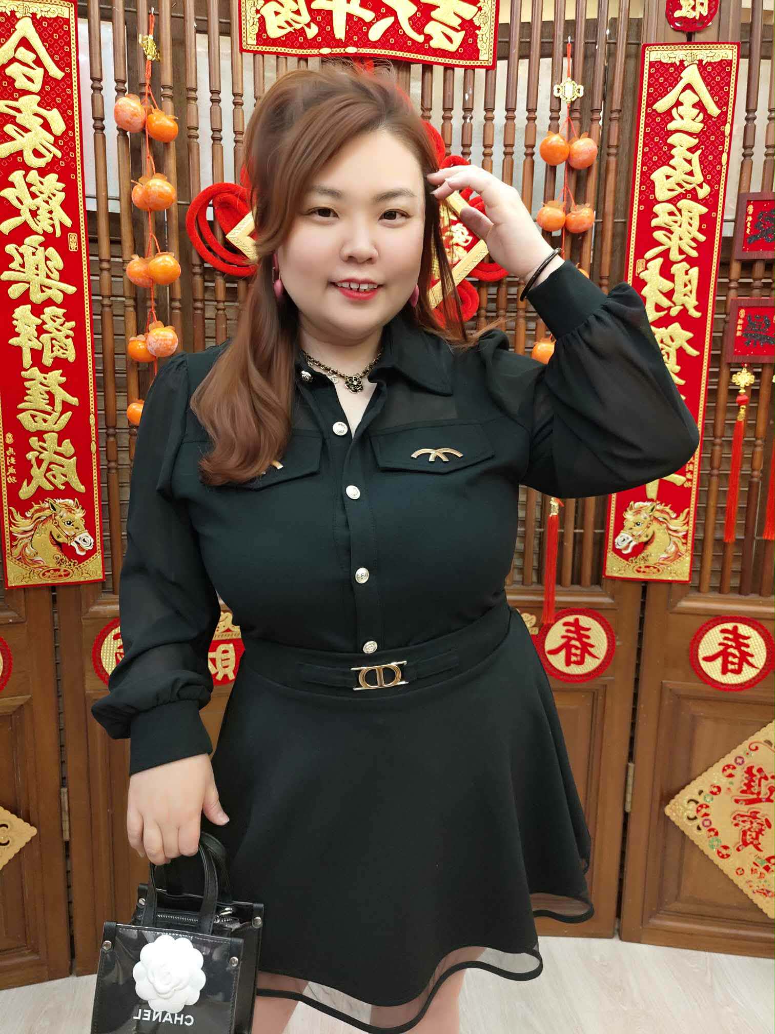 NJH06 TW#5321 胸前双金配件雪纺长袖上衣