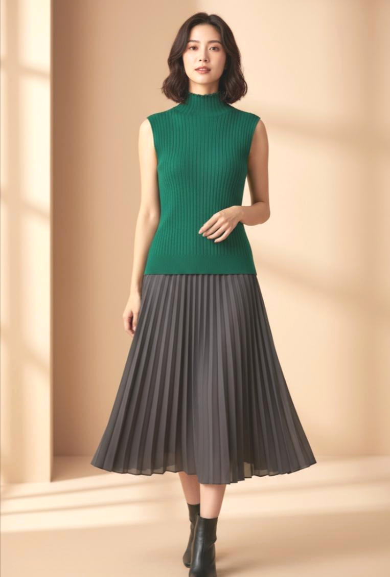 Sleeveless High-Neck Ribbed Knit Top