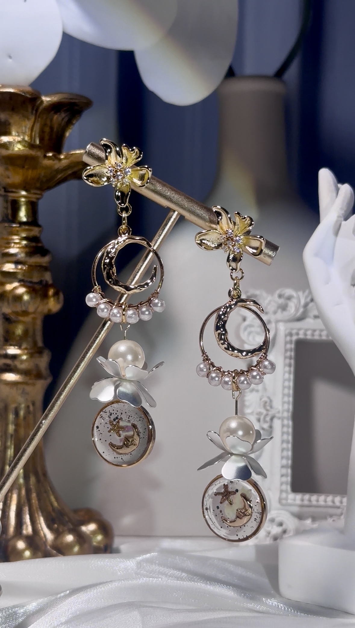 月亮花珍珠耳環🌙