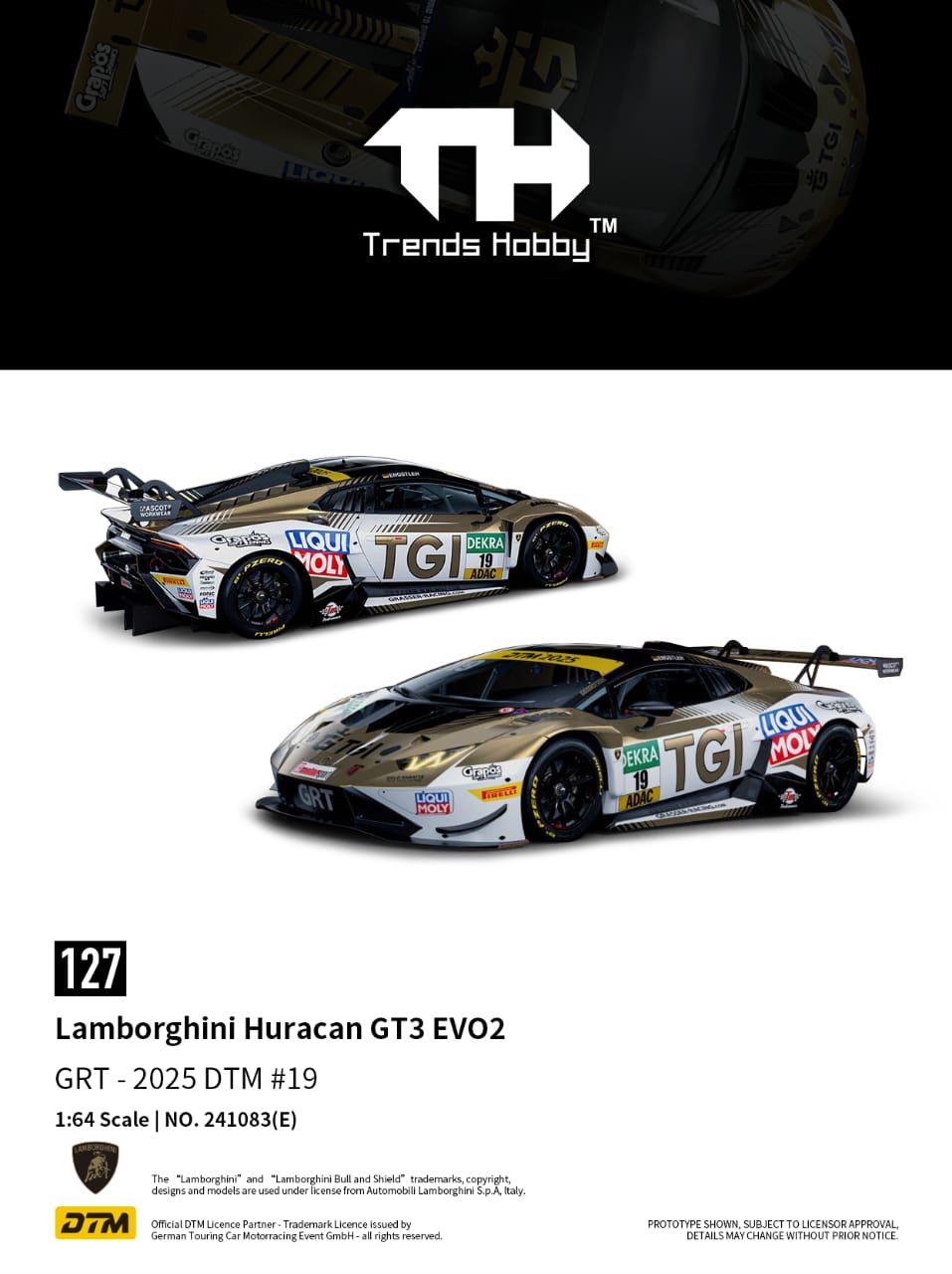 (預訂 Pre Order) Trends Hobby (241083-E) 1:64 Lamborghini Huracan GT3 EVO2 - DTM 2025 #19