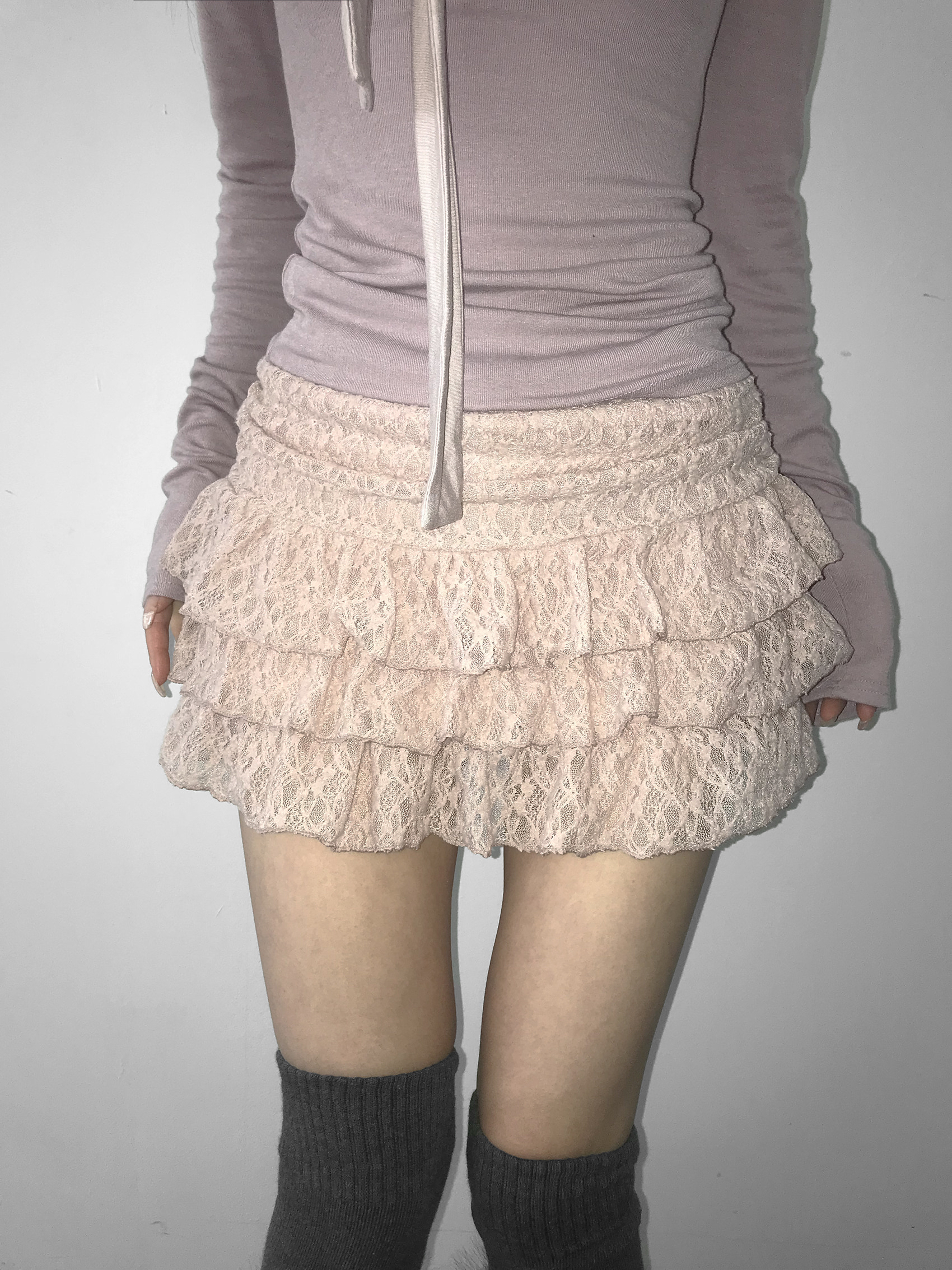 Tiered Ruffled Lace Mini Skirt