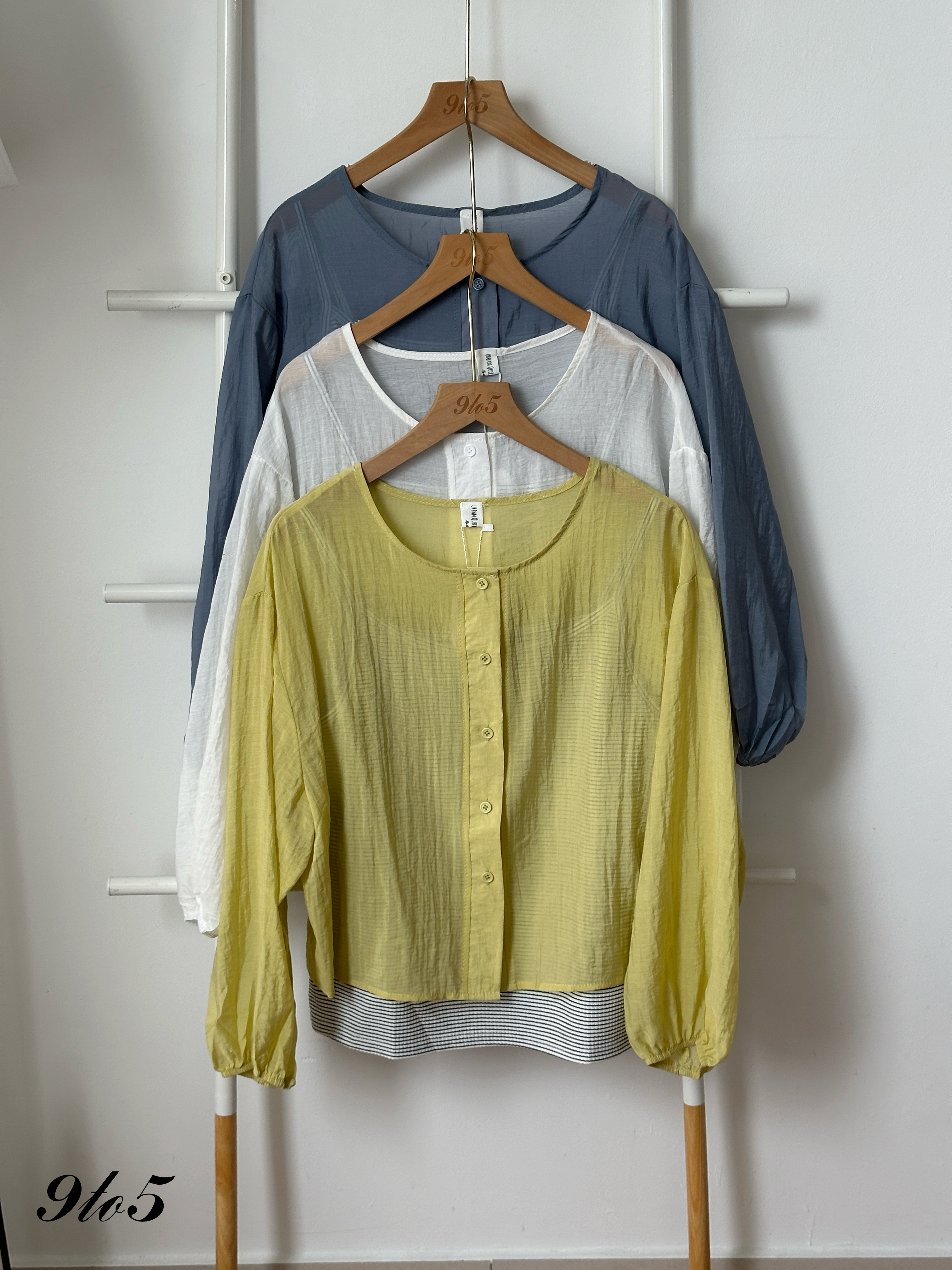T4437 Semi-Sheer Two-Pieces Blouse - 3 Colors 