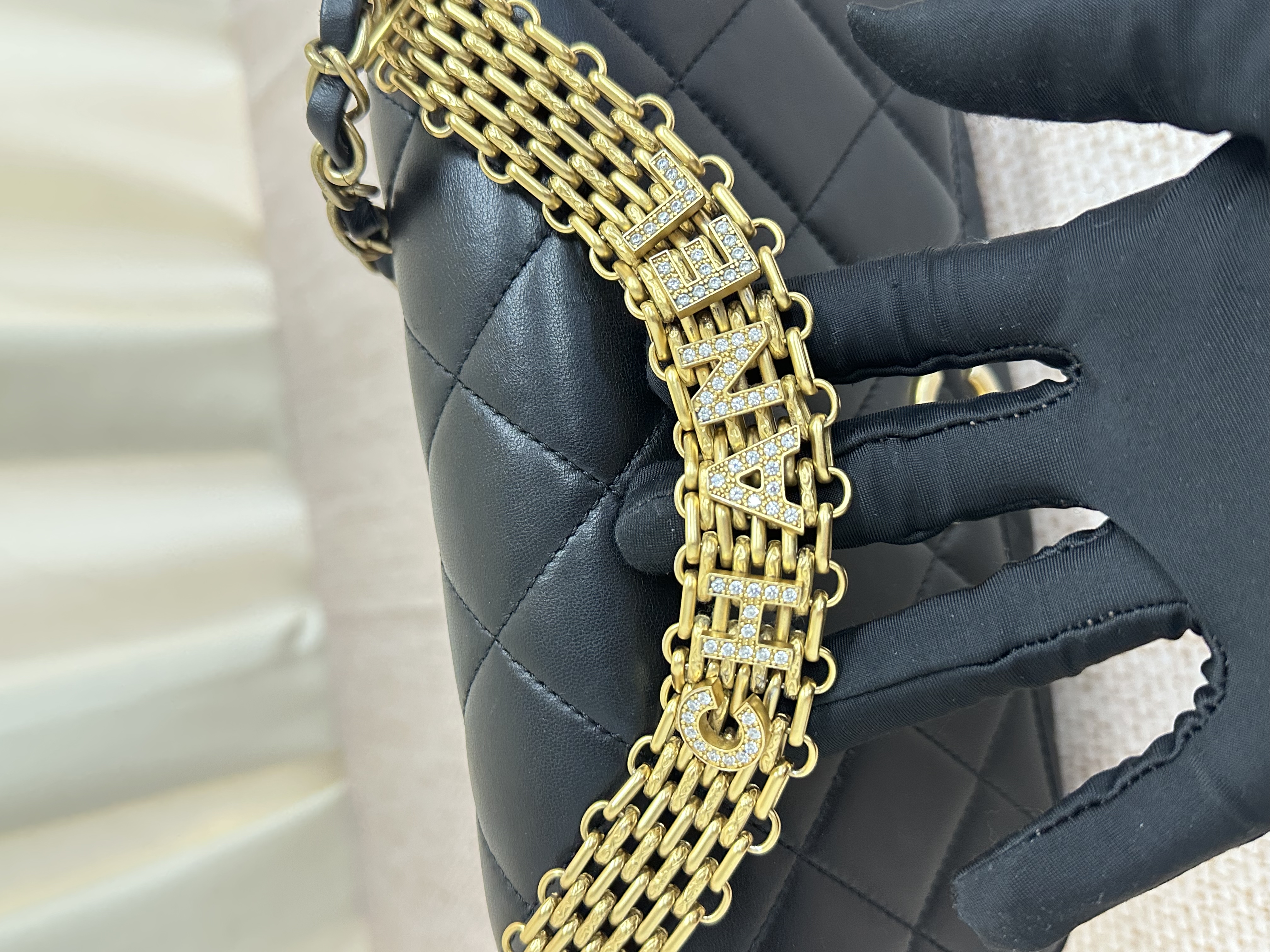 Pre-owned Chanel Crystal Logo Letters Chain Handle Flap Bag/ Product Code: 26041613