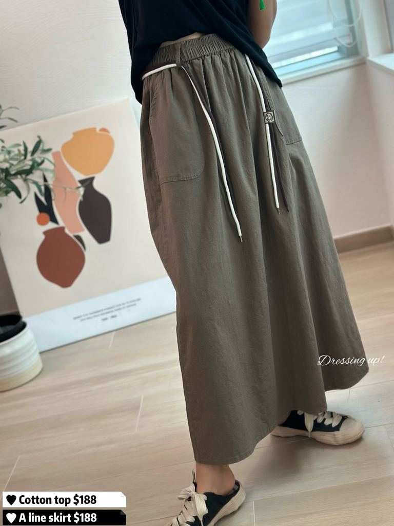  連腰帶一套｜斜布半截裙