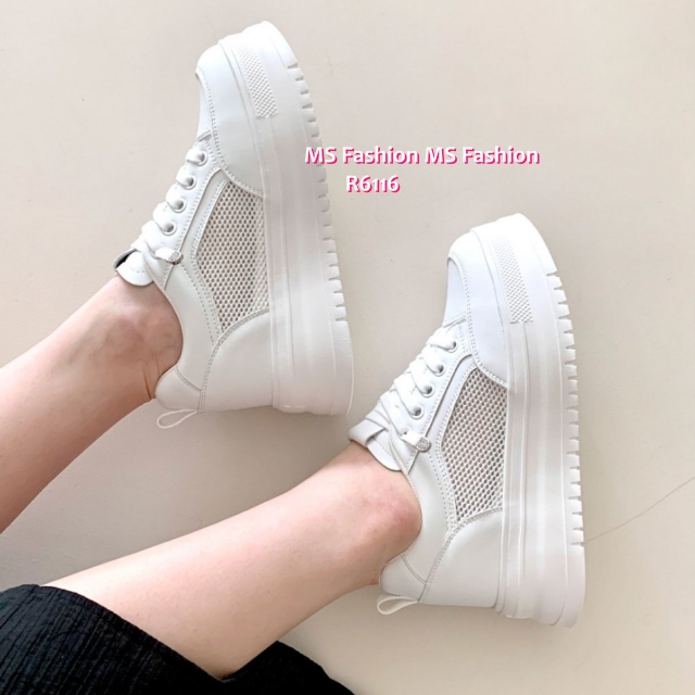 R6116 韓國🇰🇷真皮厚底拼網料sneakers