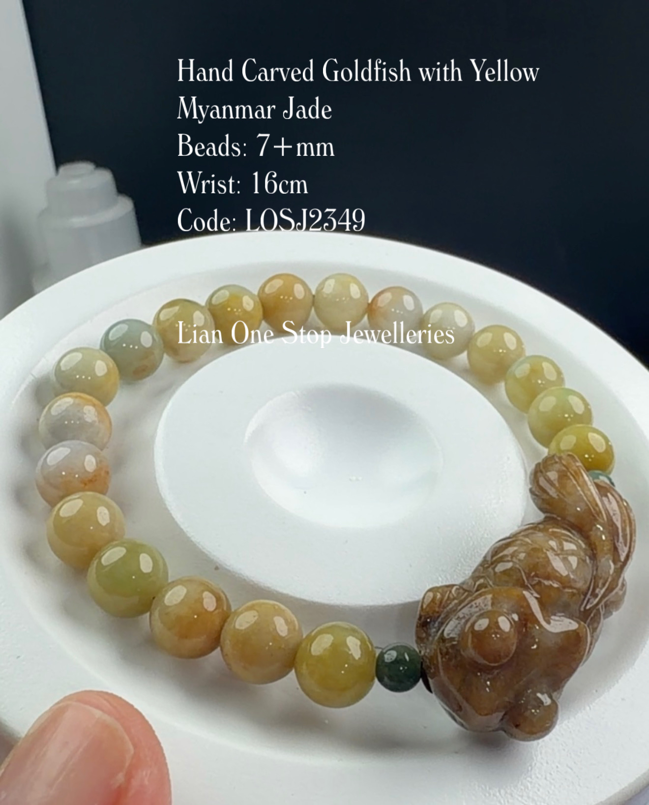 Code: LOSJ2349 Hand Carved Goldfish with Yellow Myanmar Jade