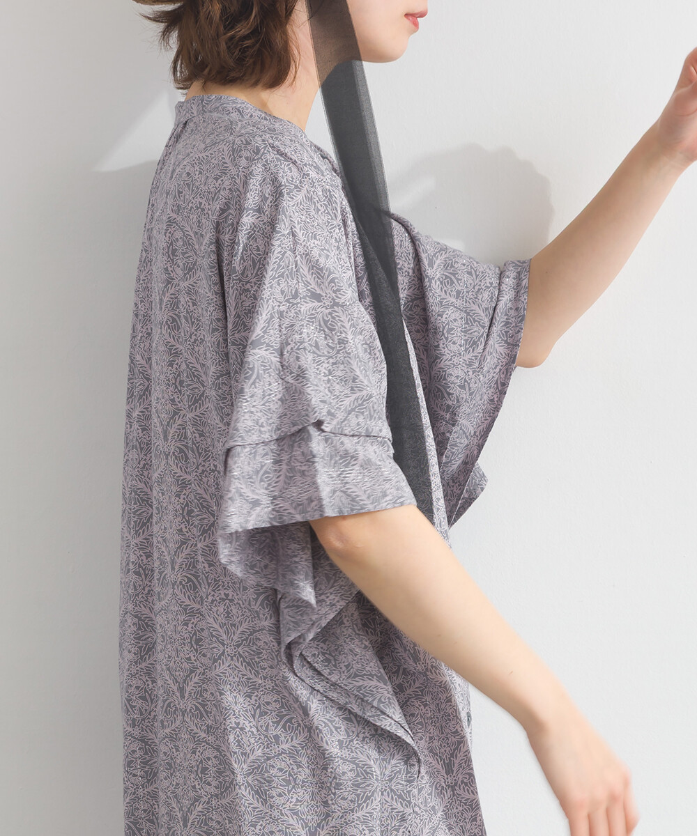 LP - 植物圖案鈕扣襯衫 (煙藍色)