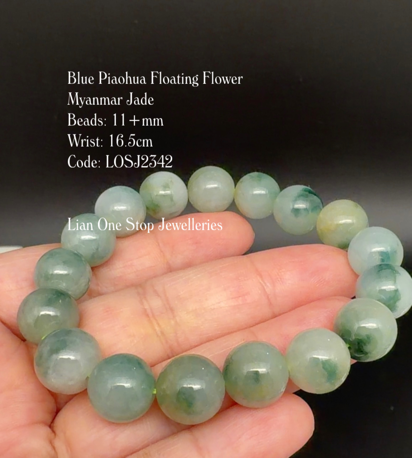 Code: LOSJ2342 Blue Piaohua Floating Flower Myanmar Jade 11+mm 