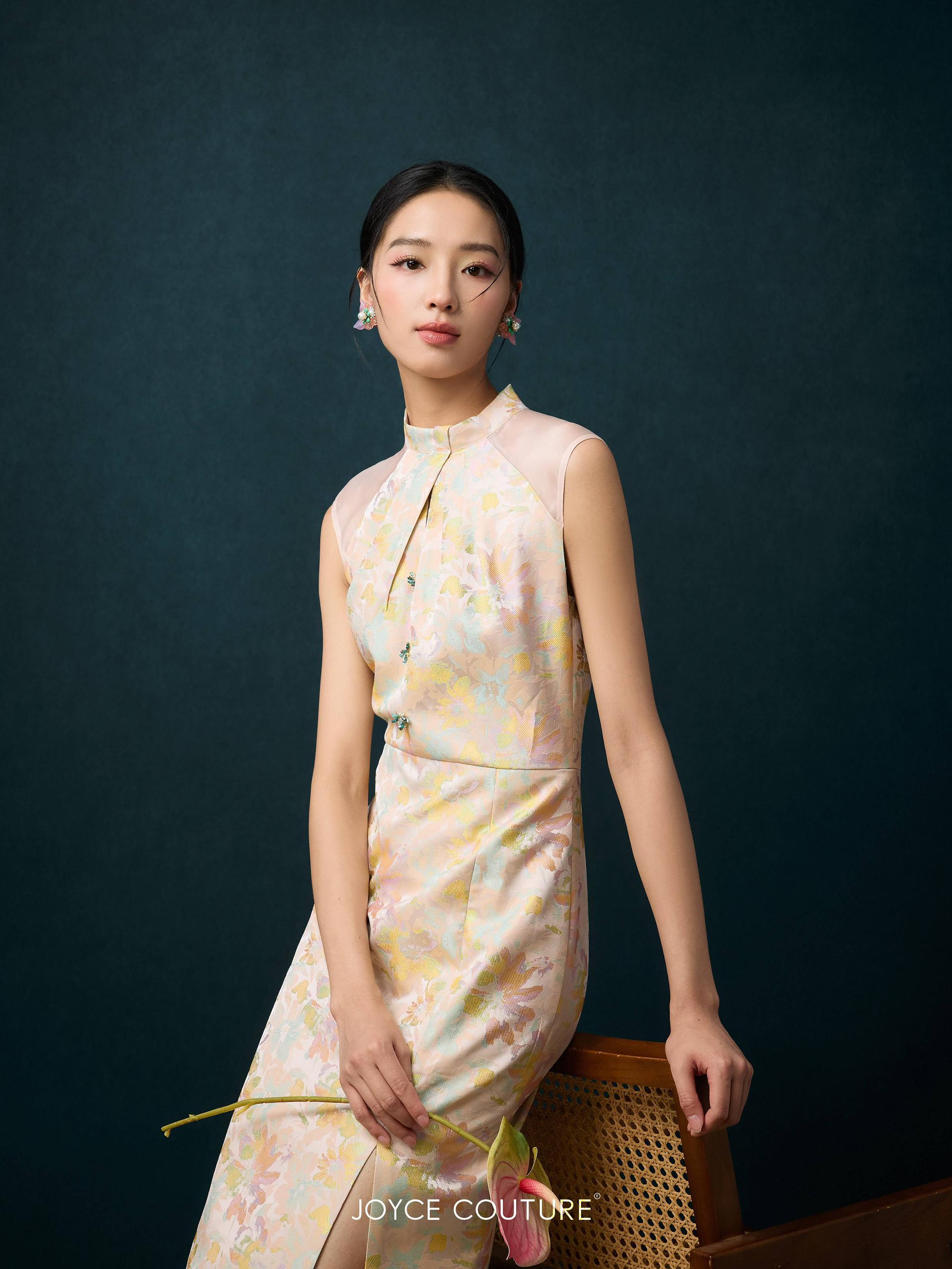 绿色玻璃钮扣旗袍 D0360