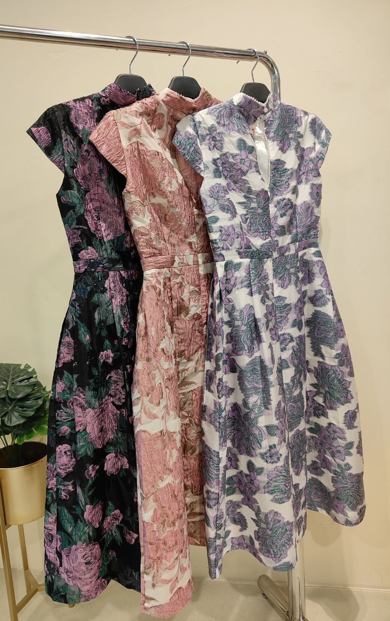 旗袍立领与斜襟盘扣连身裙 2118