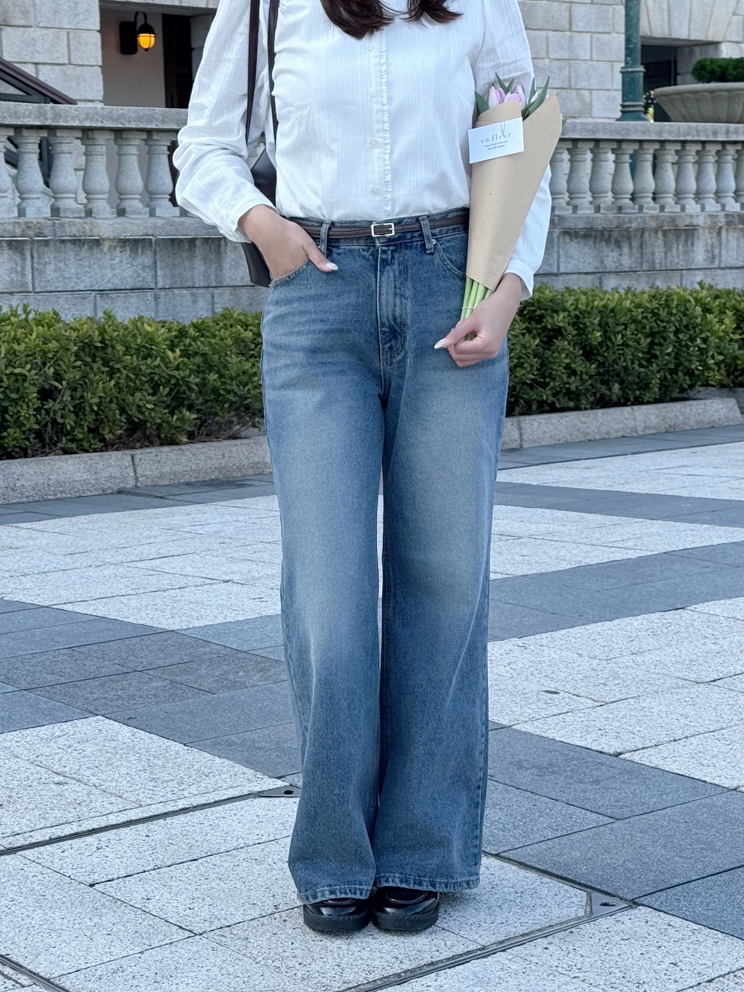 經典高腰闊腿牛仔褲(兩個尺碼)