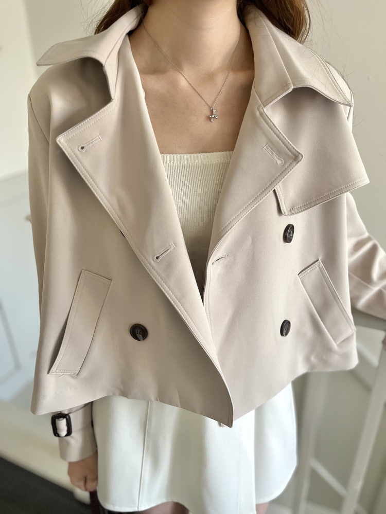 Trench-Style Short Coat (Beige)