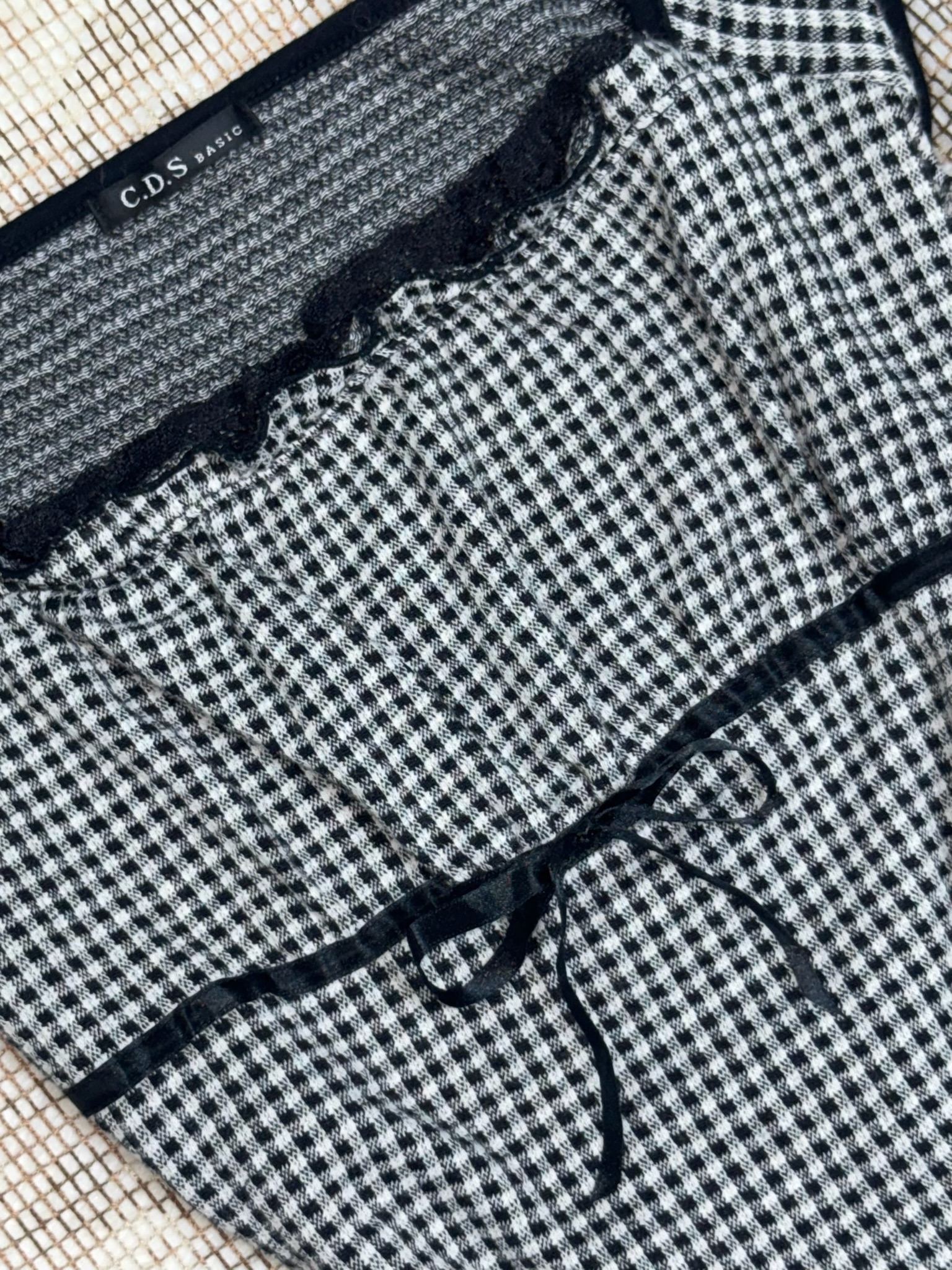 Monochrome Gingham Lace Layered 2top