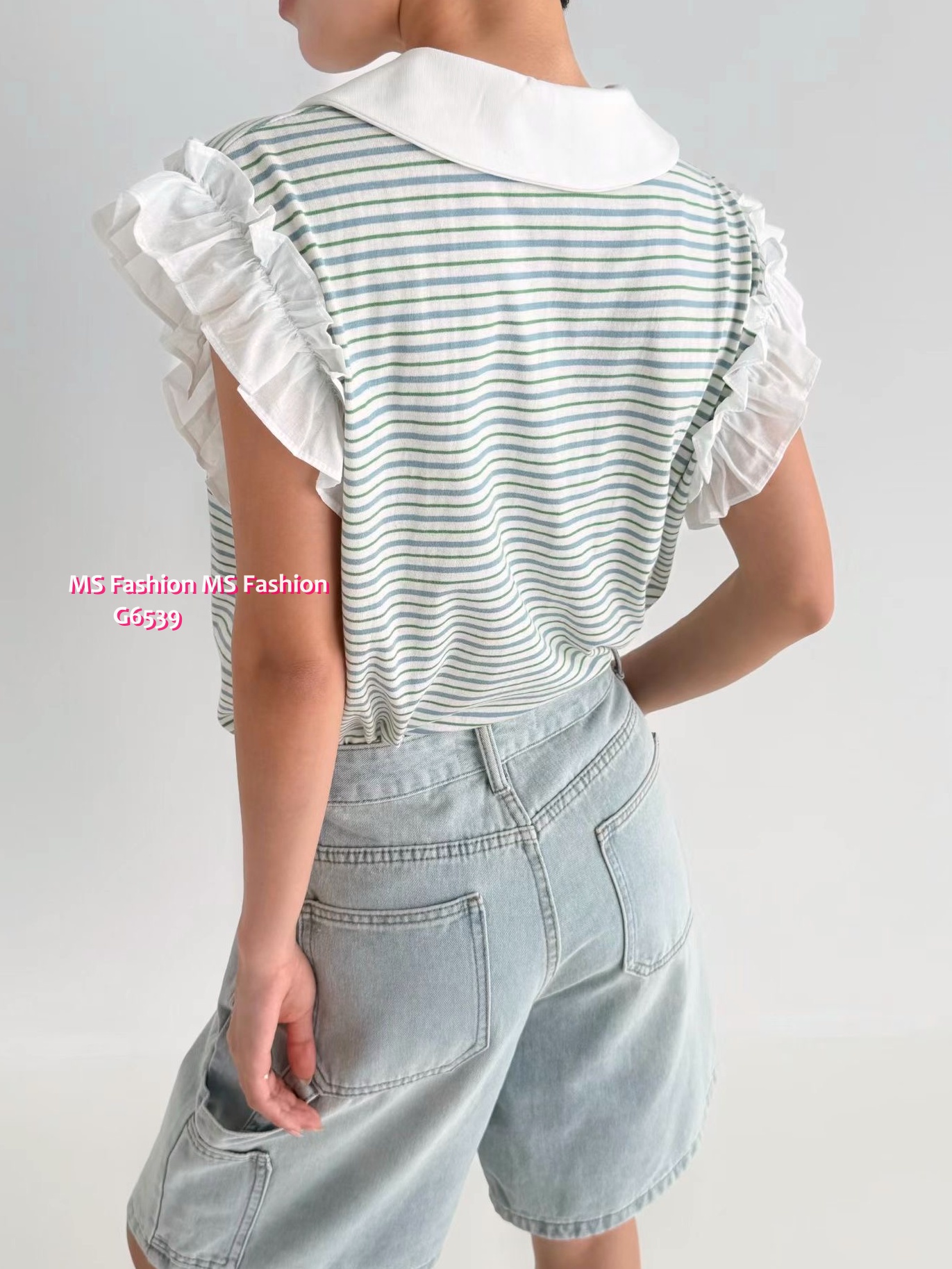 G6539 橫間ruffle袖top