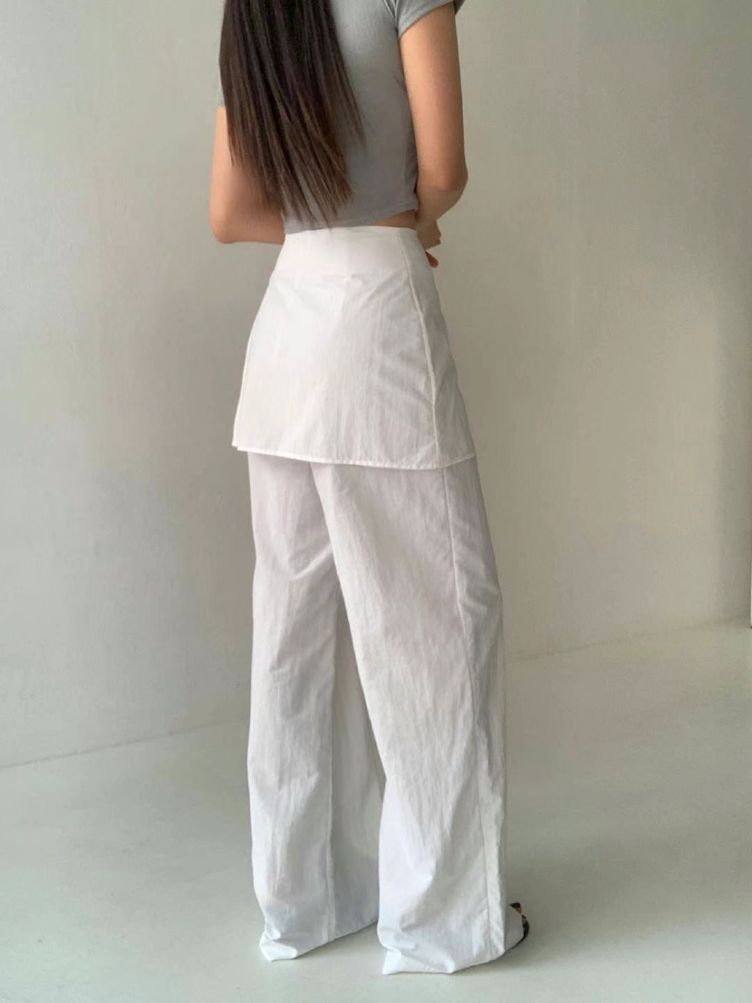 High-Waisted Wide-Leg Pants with Wrap Skirt Overlay ‖ 绑带裙片拼接高腰阔腿裤KR04744