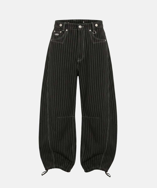 0509 Shinchiback Semi-Curved Pants - Charcoal/Striped - 0509 신치백 세미 커브드 팬츠 - 챠콜/스트라이프