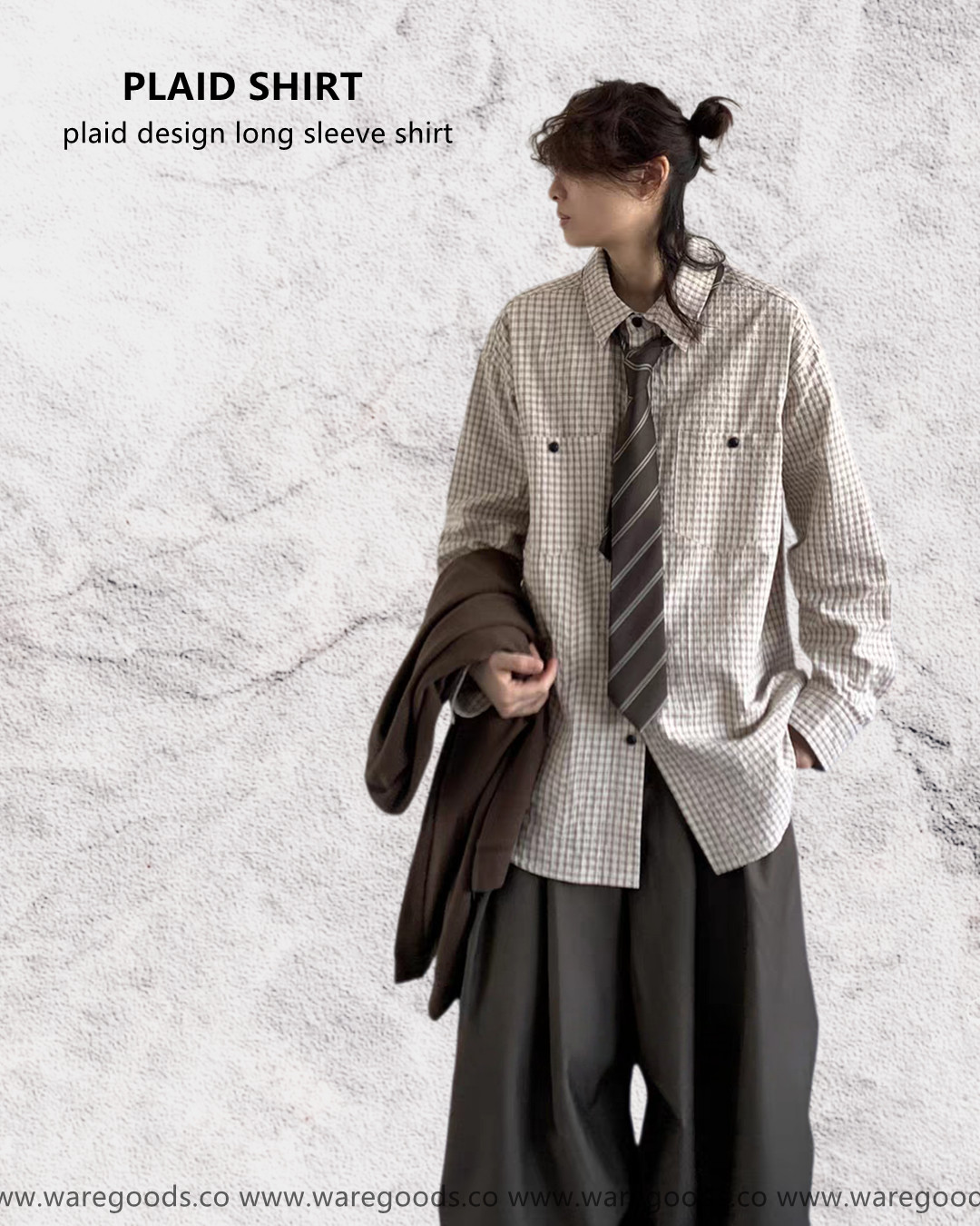 W8275胸前口袋格紋恤衫