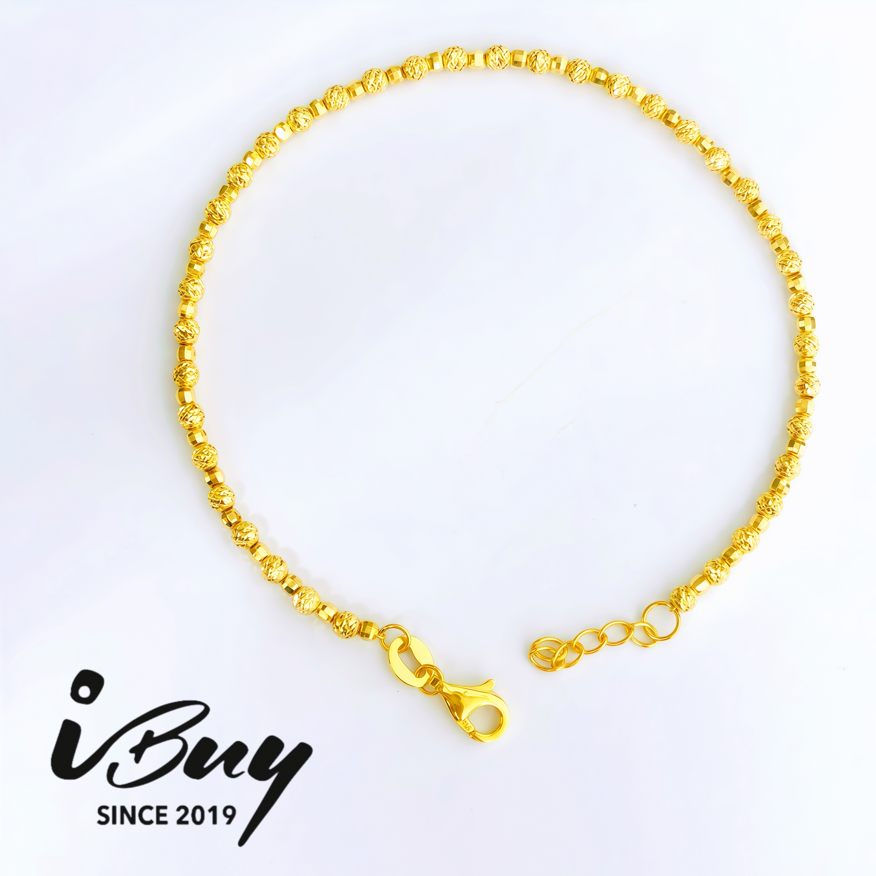 916 GOLD DISCO BEAD & DIAMOND CUT BEAD ALTERNATION BRACELET 916 金 菱格珠+蹦迪珠手链