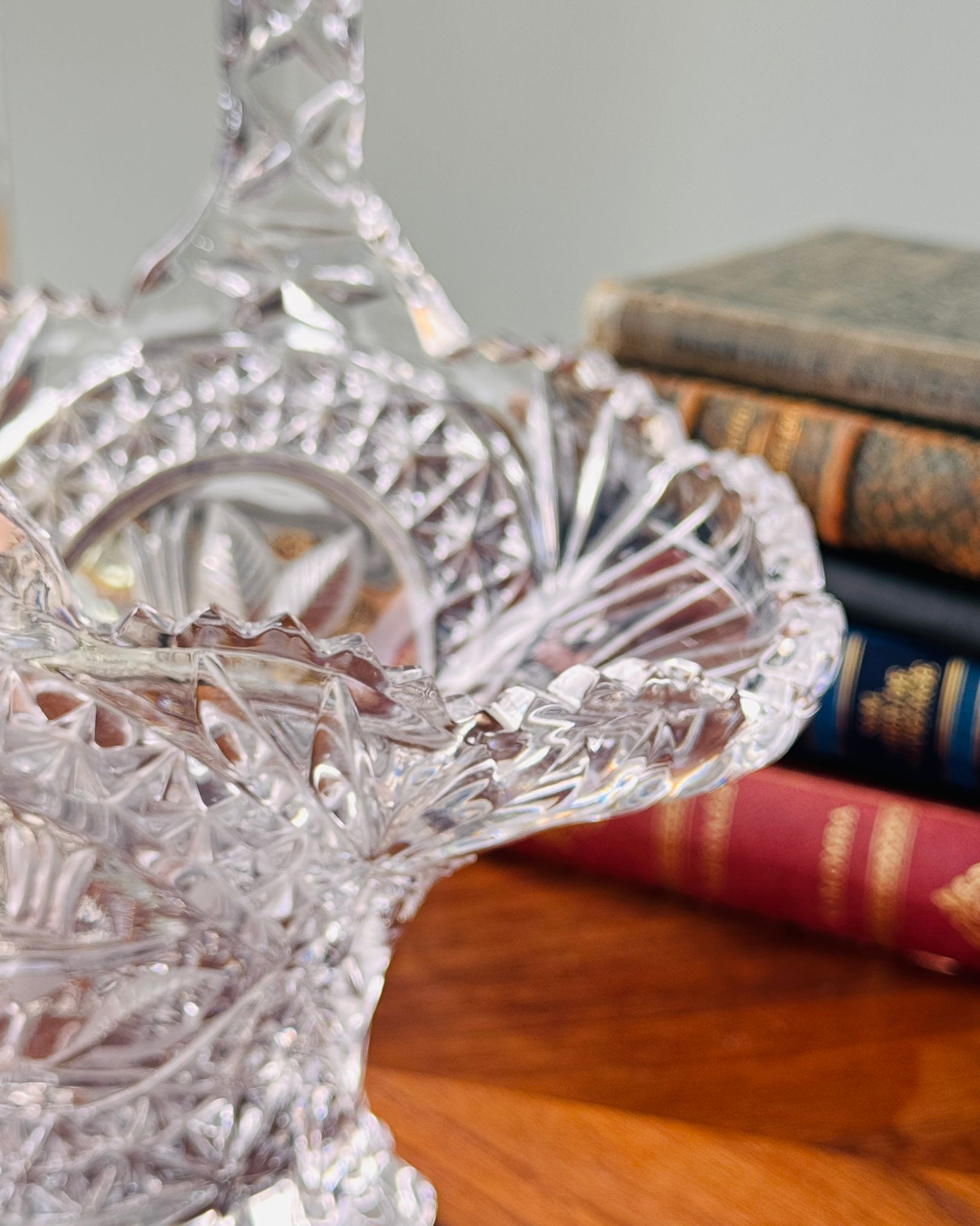 Vintage Crystal Birdsong Basket with Sawtooth Rim