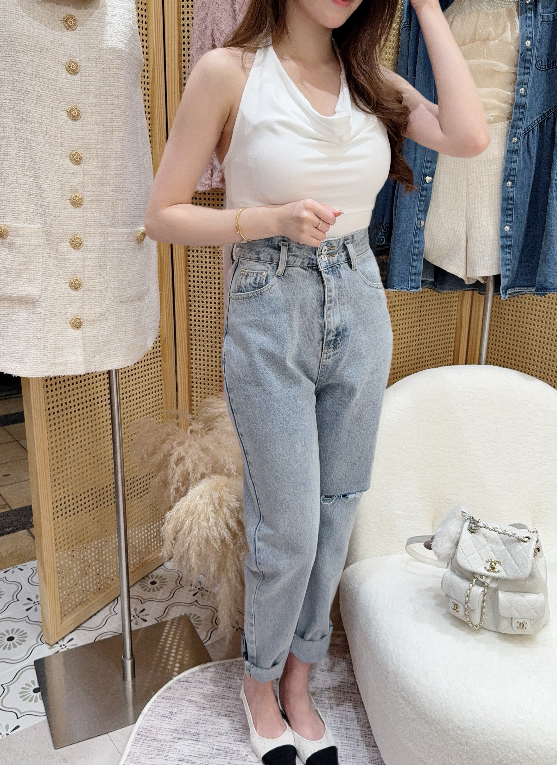 ♥︎親膚Halter-neck Draped Bra-top