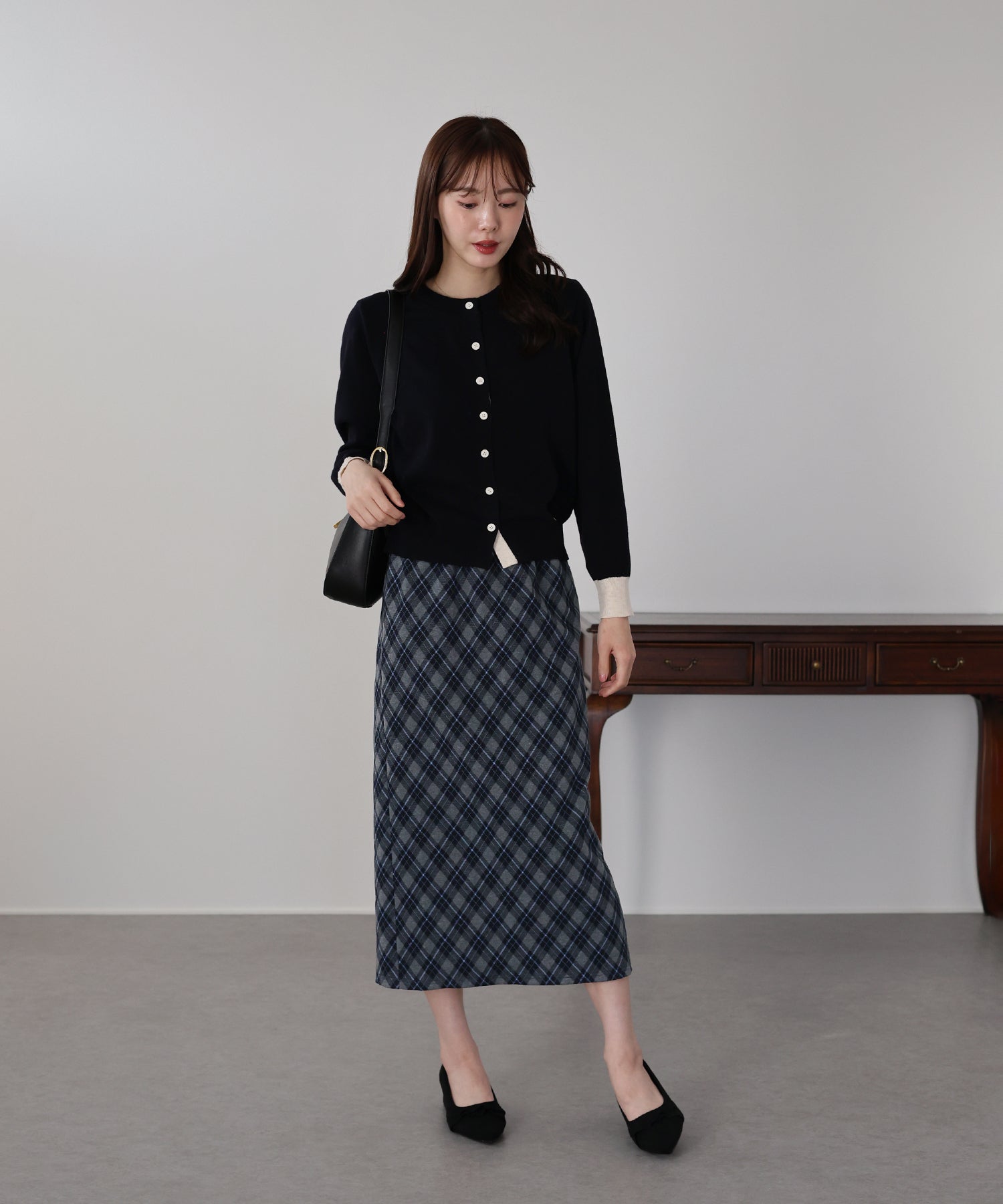 <限量現貨><JP> 冬日英倫風菱格紋直身裙* 3色入