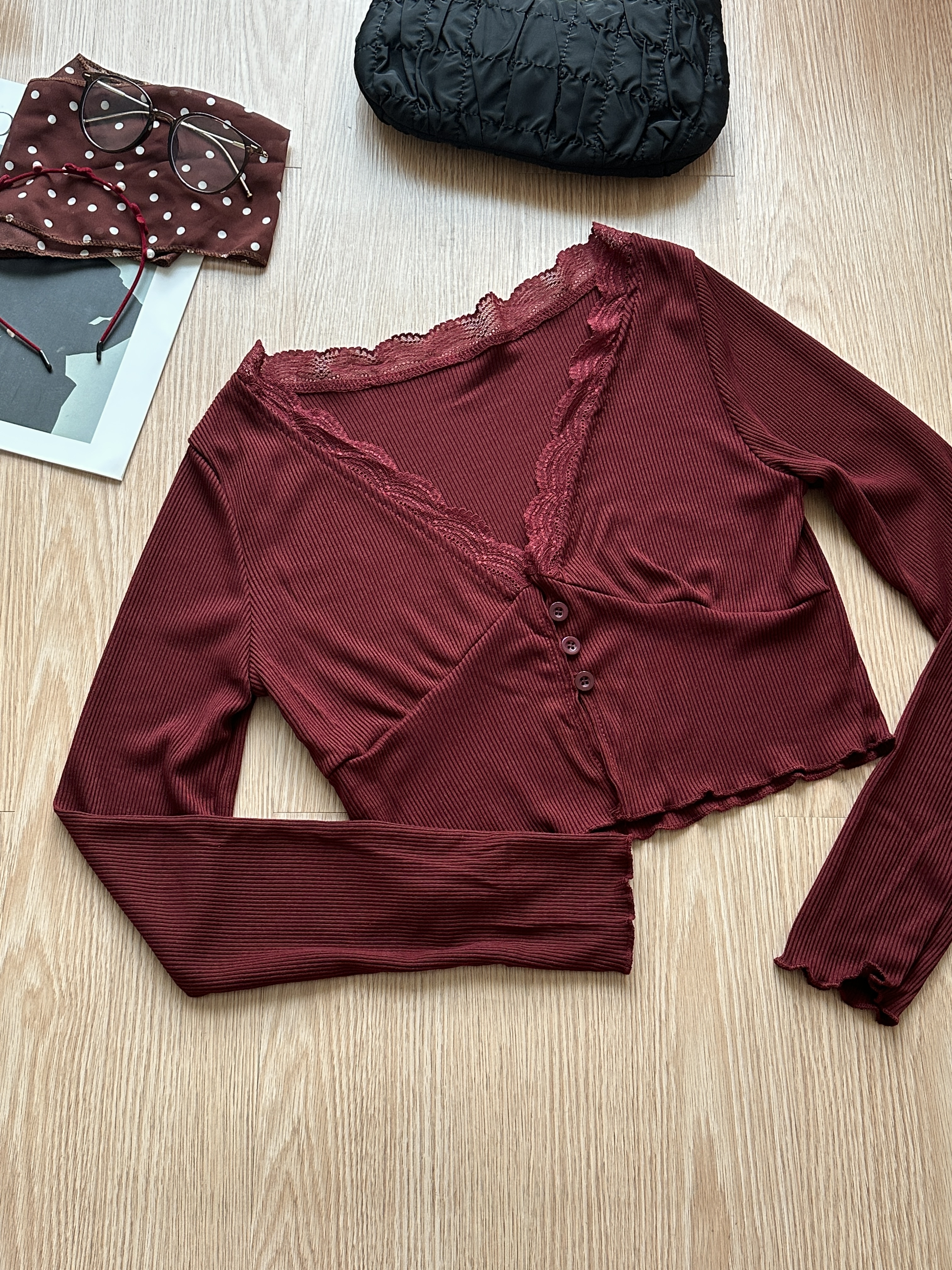 Berry Lace Knit Top | Red