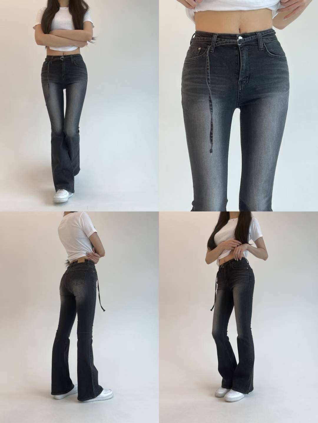 【 新品追加💿 | -5kg顯瘦度🩶超加分洗水雲染～連BELT點綴！高腰提臀喇叭褲୨⚑゛】 Ash Black High-waisted Boots Cut Pants