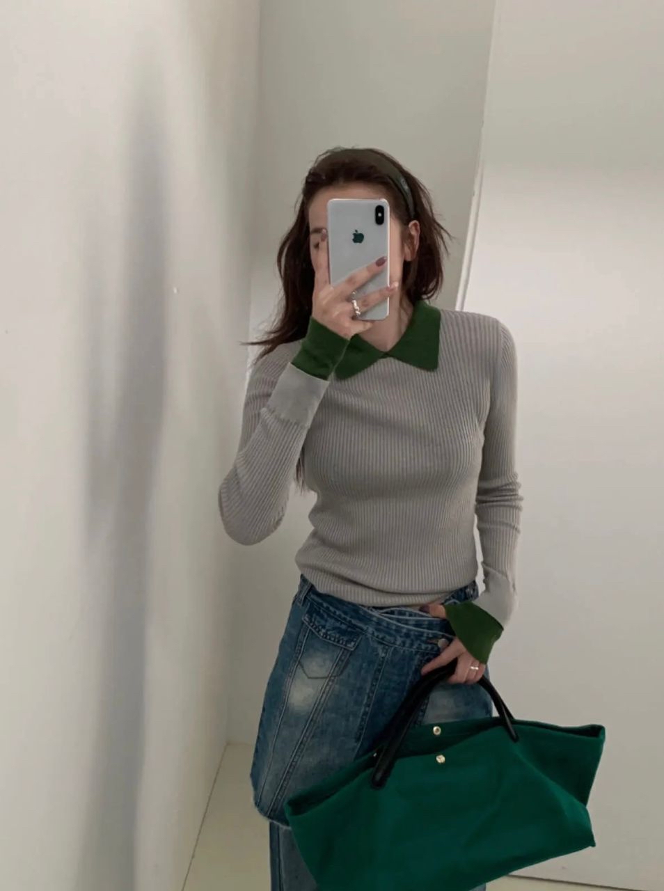 T10030撞色领针织上衣