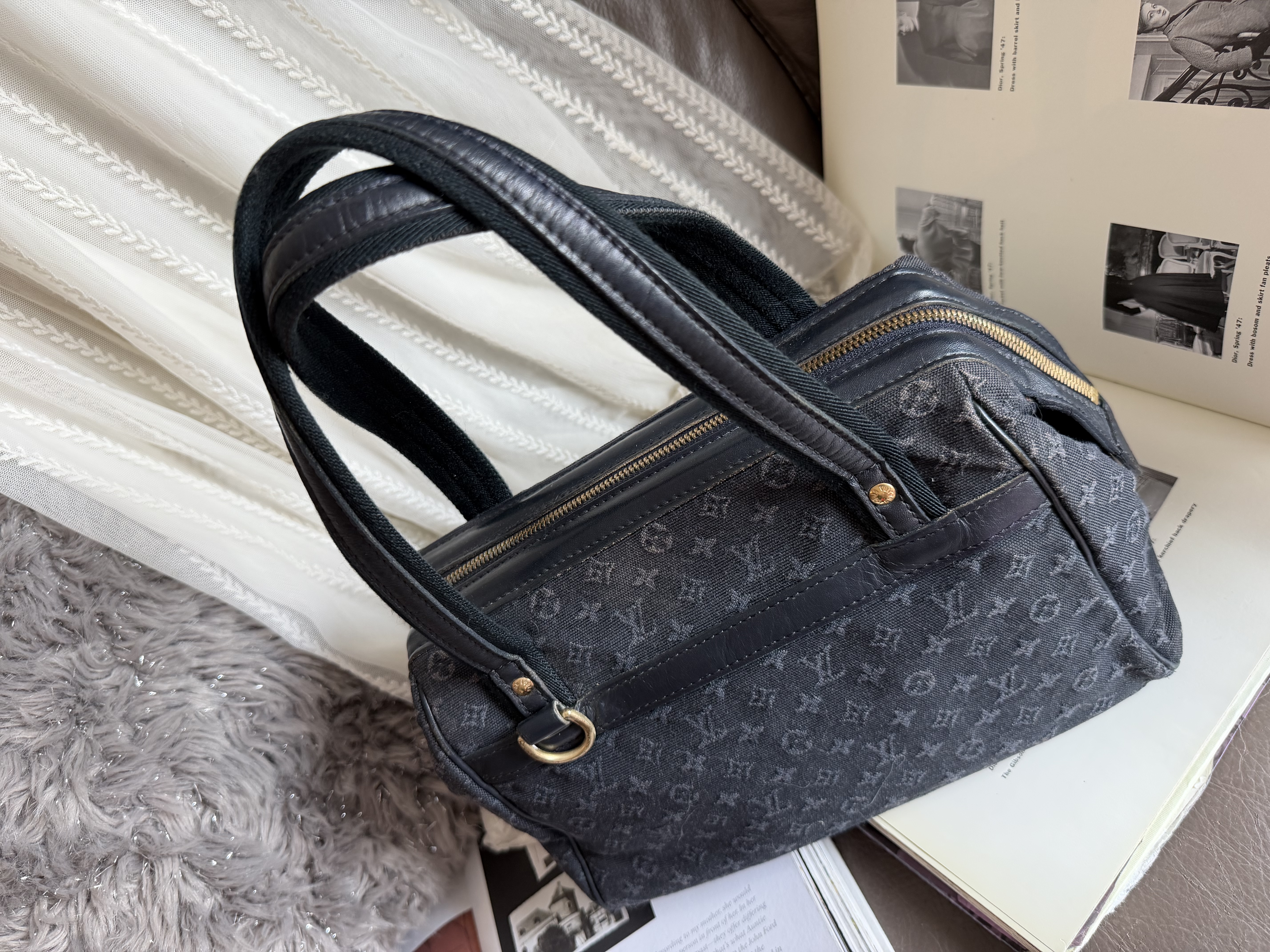 Vintage louis vuitton navy denim Monogram Mini Lin Josephine PM 