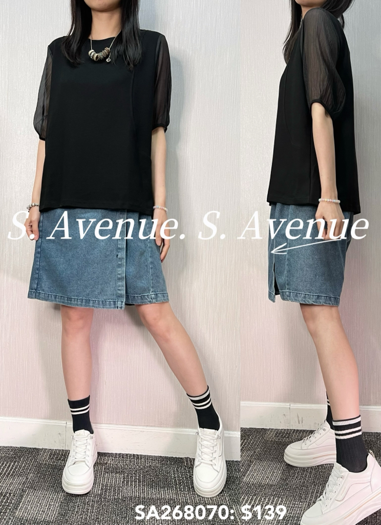 SA268070:紗袖前有骨簡約靚款top