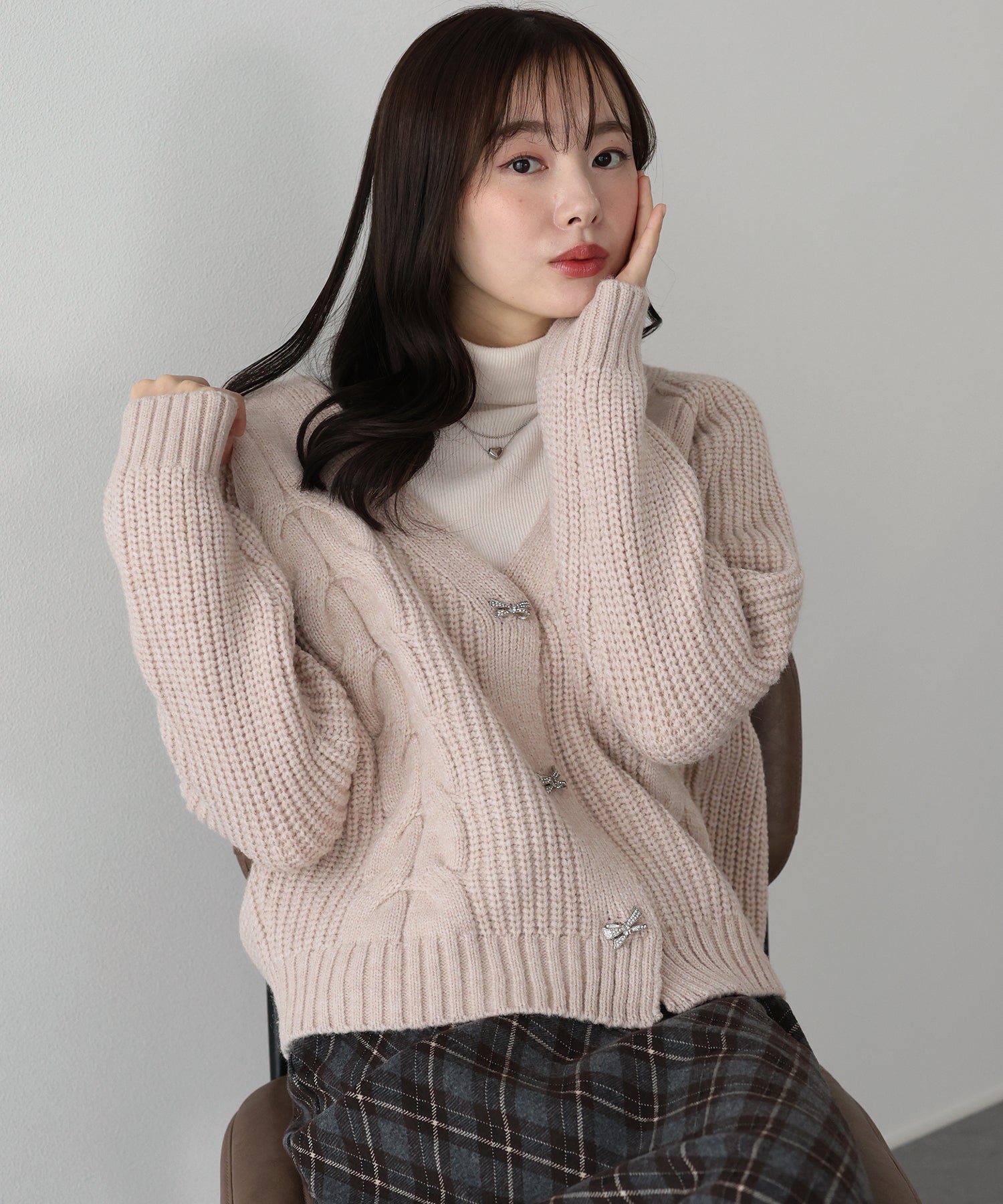 <限量現貨><JP> 軟綿綿～🎀 蝴蝶結鈕麻花針織外套* 3色入 