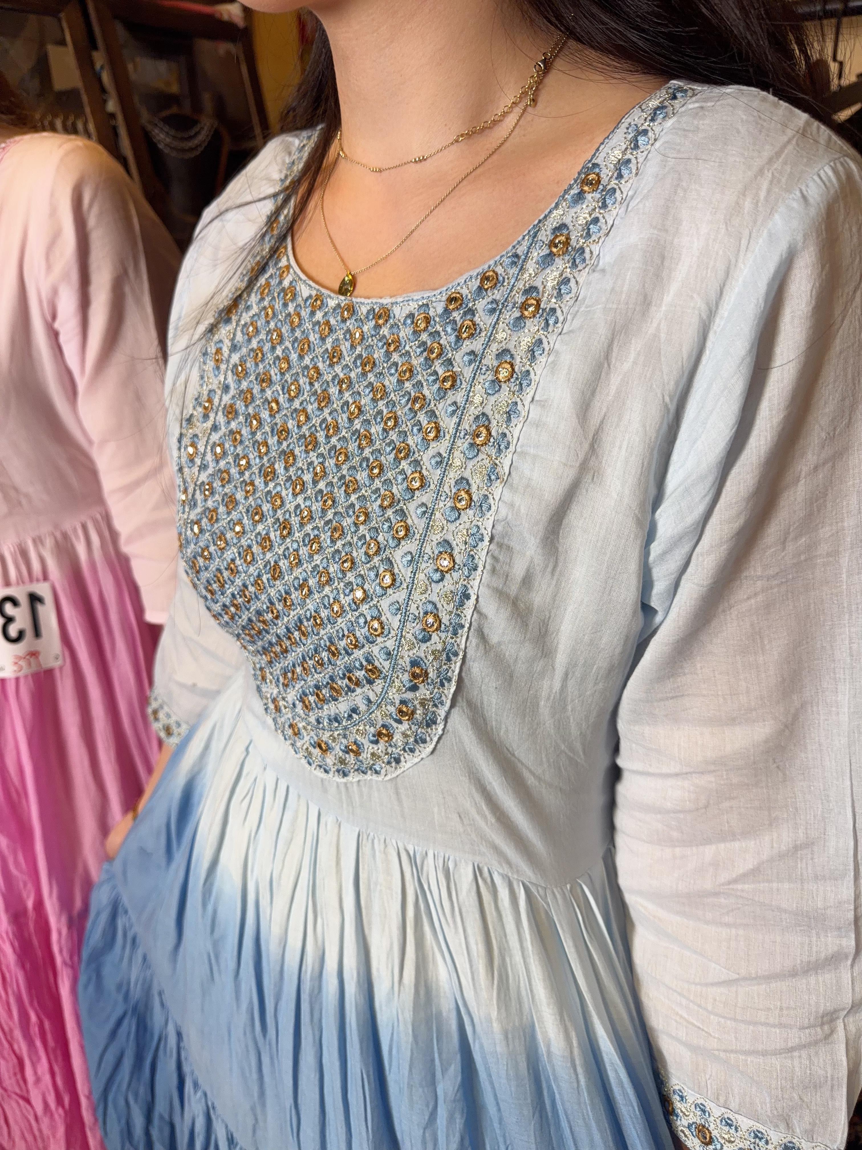 Blue Gradient Emb Mid Sleeve OP 51" #1350