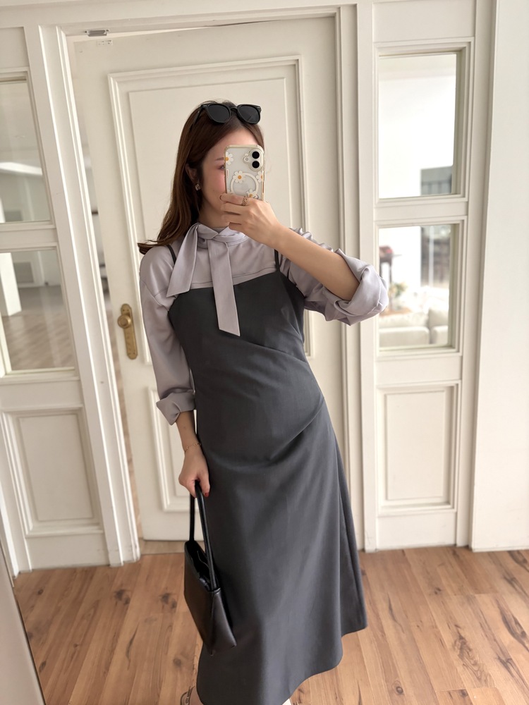 Two-way Tie Detail Blouse (Grey)