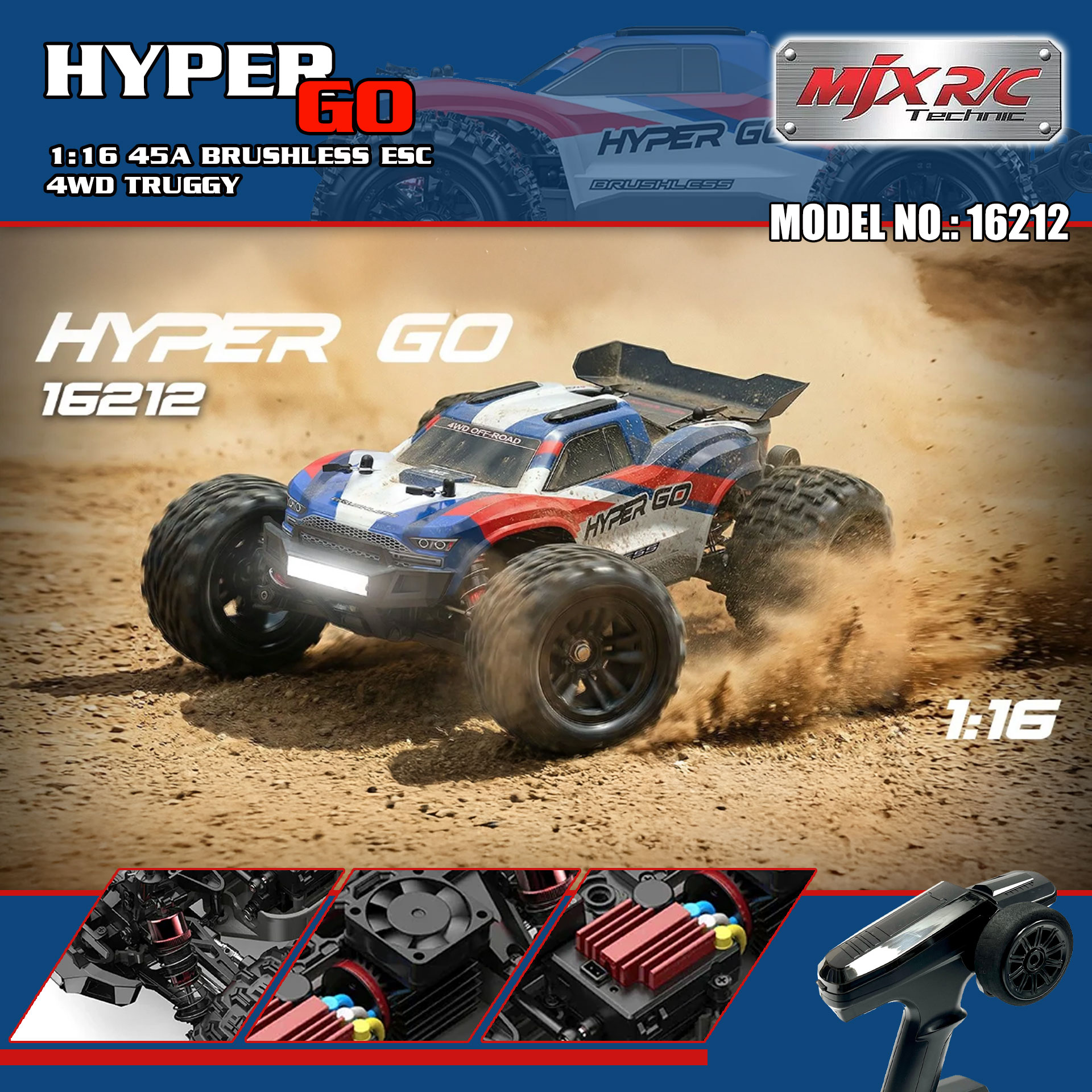全新 美嘉欣 MJX R/C 1:16 16212 無刷越野車 | 防翻尾輪 | 金屬齒輪 | 油壓避震 | 可用2s-3s電 | 最高速約60KM/H