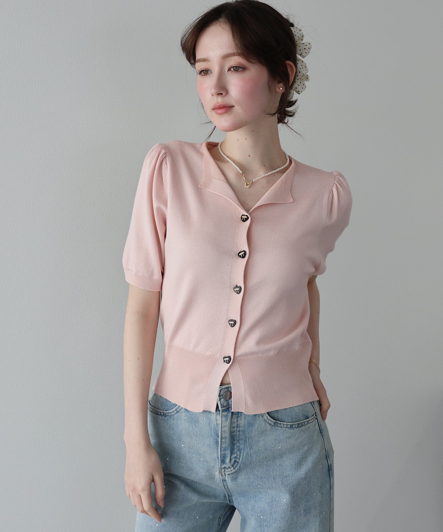 <JP> Spring Soft Heart Bowknot Polo Knit * 3色入 <預購>