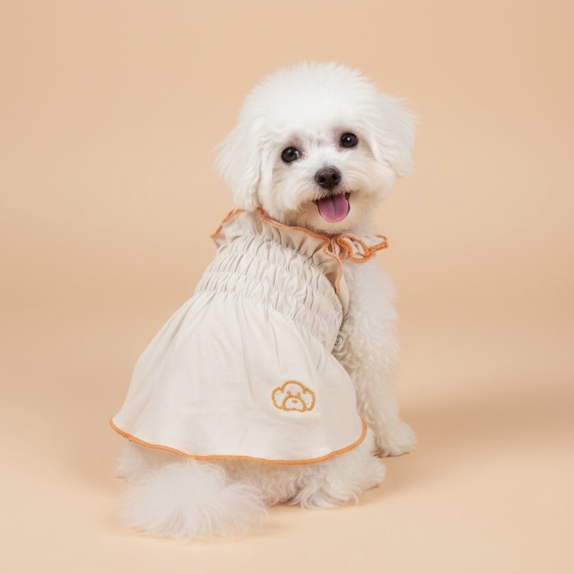 S491BN 縮褶吊帶裙-杏色 Retro Dress - Apricot