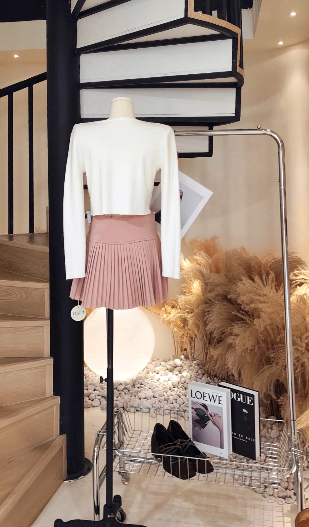 粉粉高腰百褶短裙