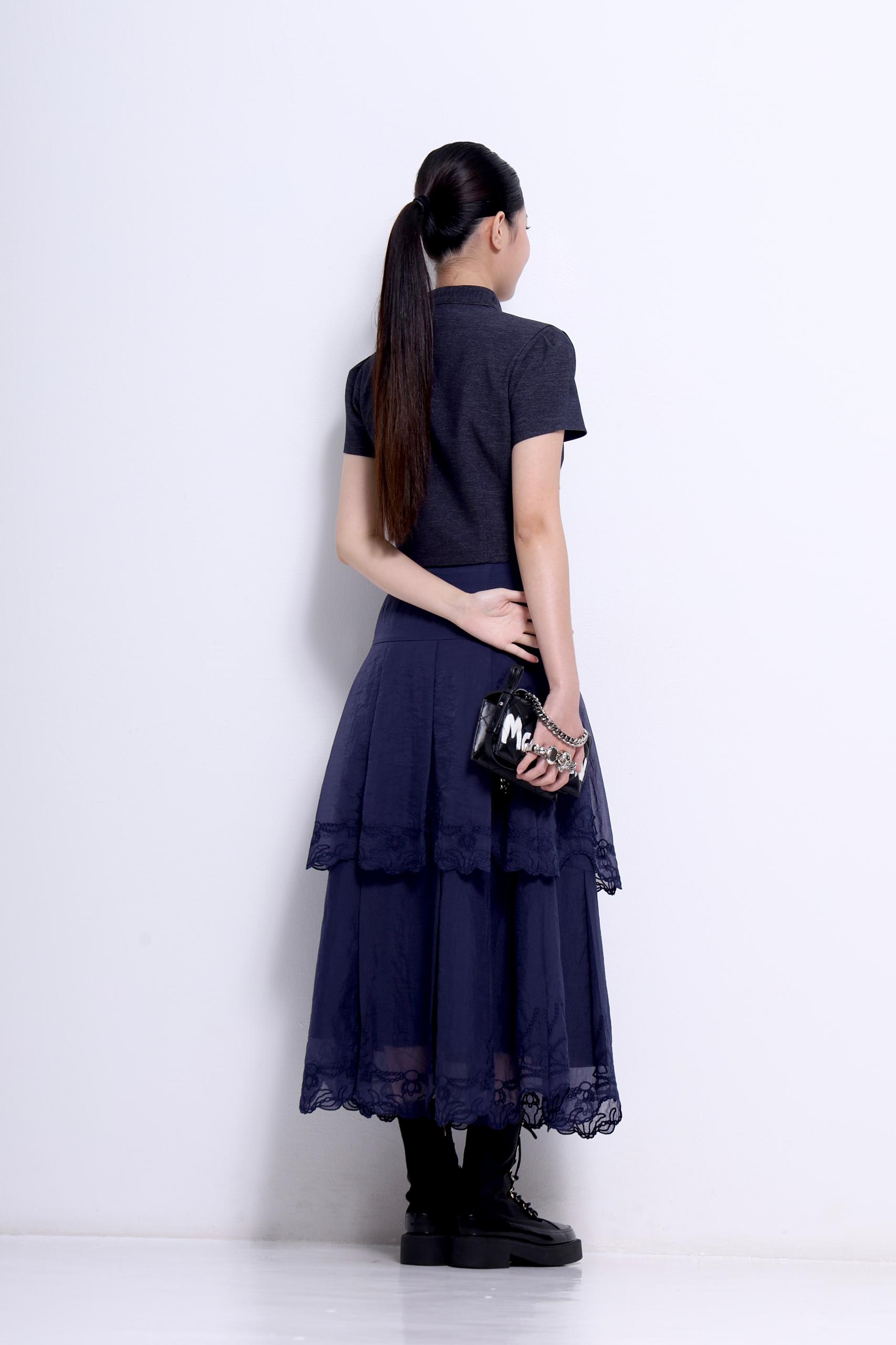 CS1420 EMBD LACE LAYERED SKIRT