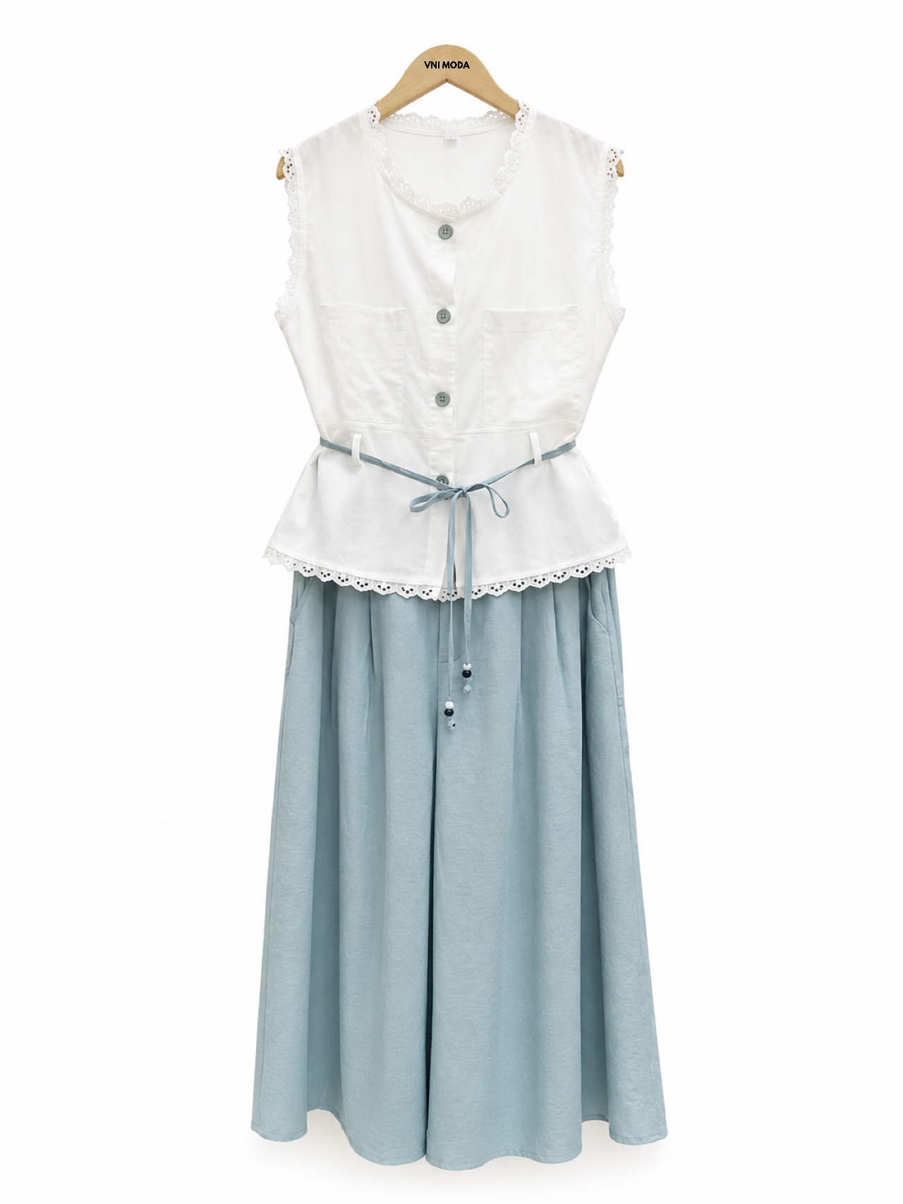 A150772 Lace Sleeveless Top & Wide Leg Pants Set