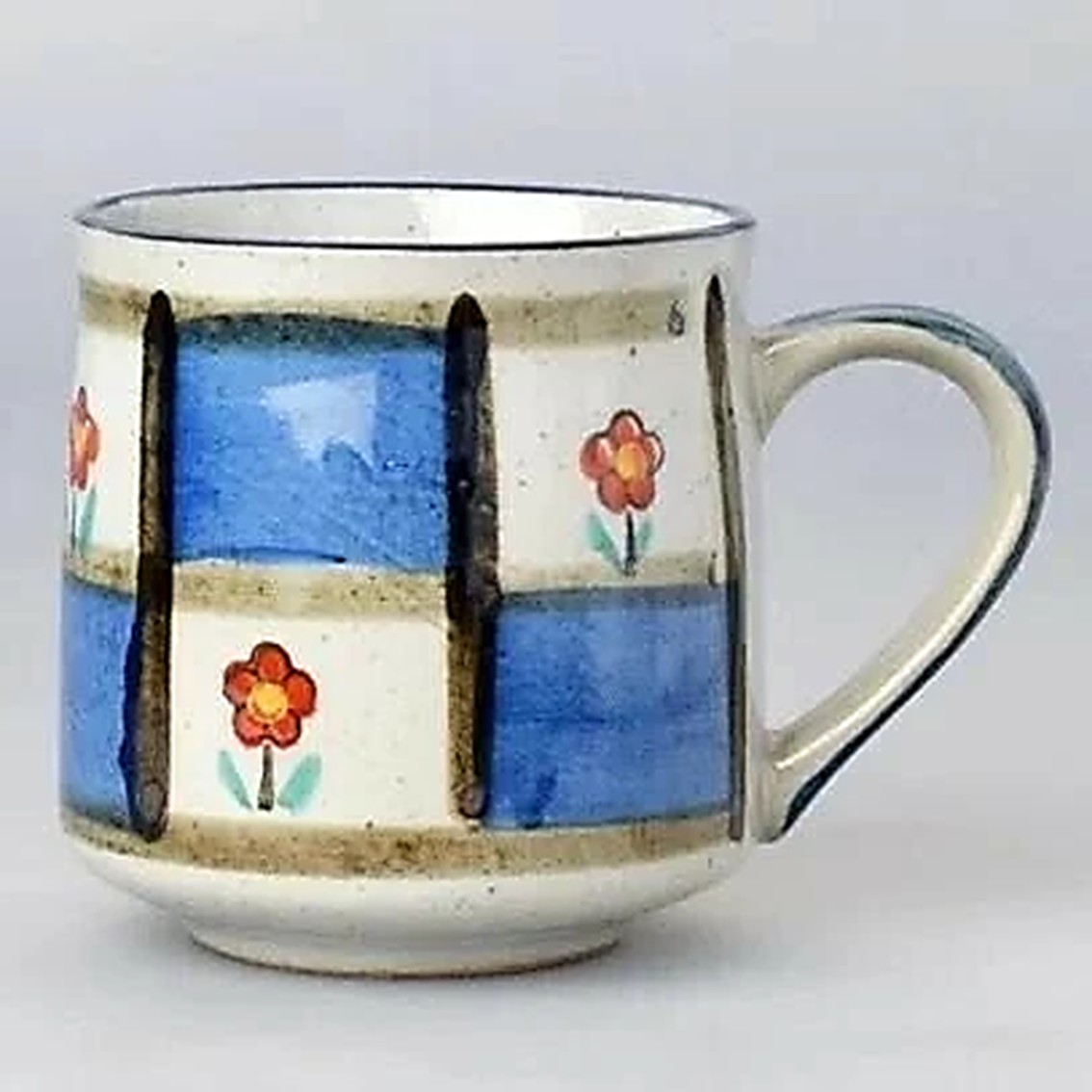 【日本製】美濃燒陶瓷條子小花駌鴦馬克杯套裝 (290ml @)