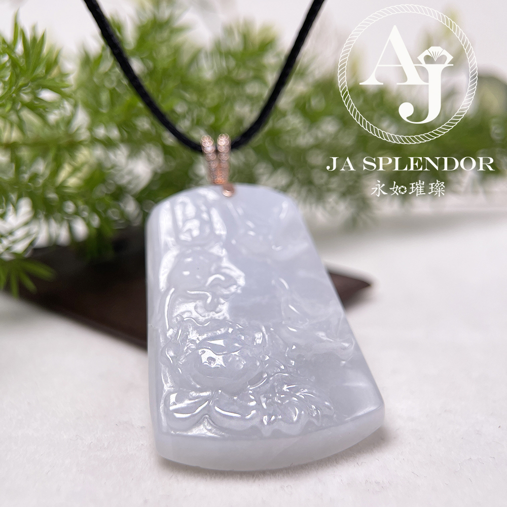 JNS-227 天然翡翠A玉-冰潤白月光花開富貴/喜上眉梢純銀吊墜