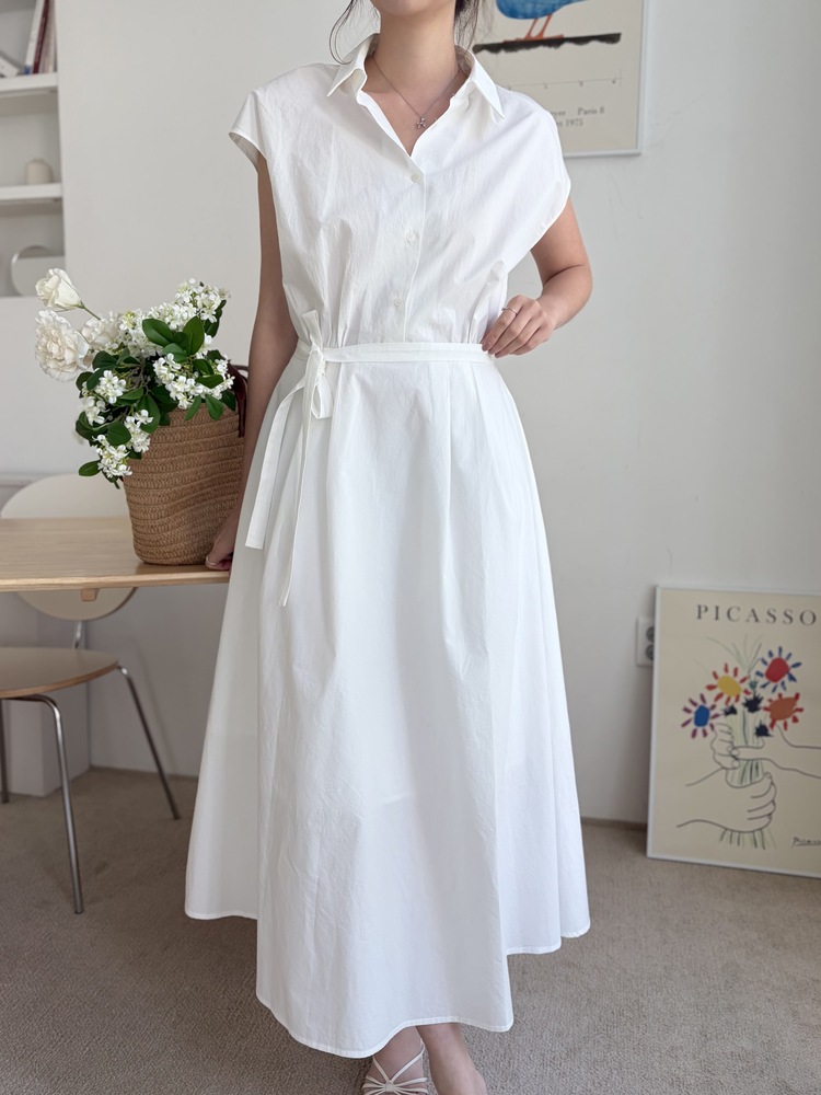 Elasticated Waist Shirt Dress (White)