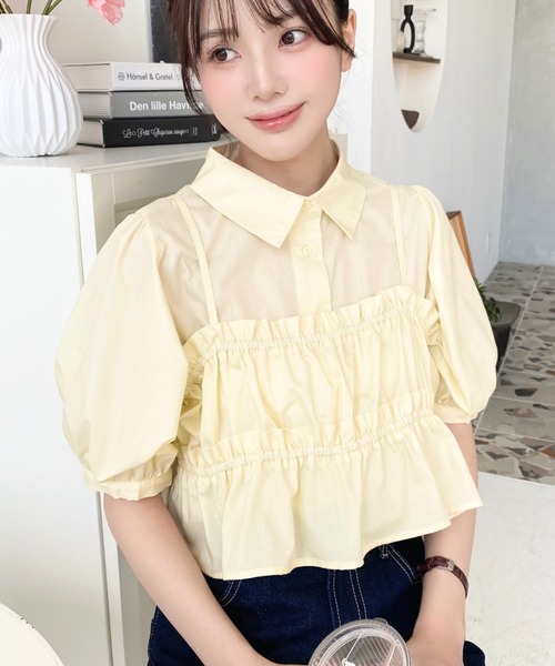 荷葉邊抹胸短袖襯衫上衣【JT036】