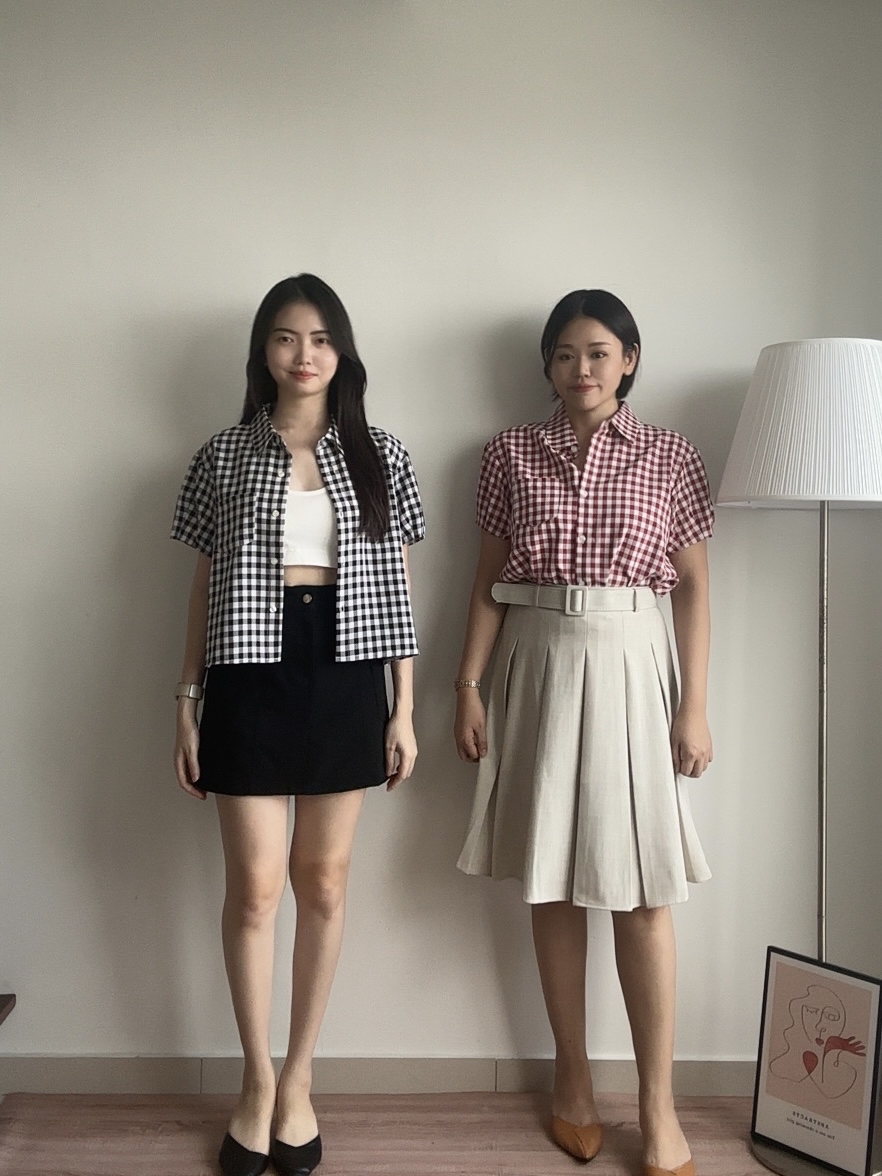 T4408 Short Sleeve Checkered Shirt - Black & Red
